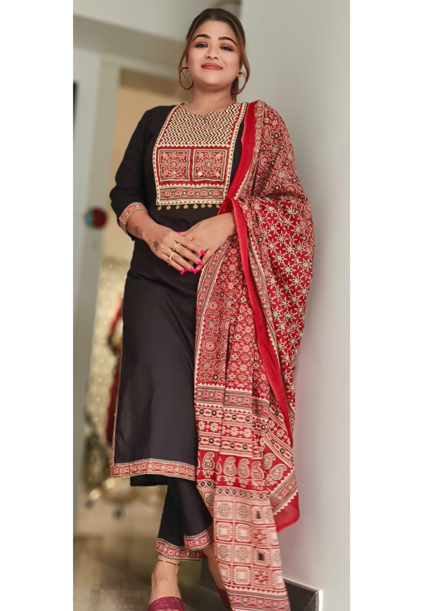 Zig-Zag Yoke Colorful Full Suit Set With Dupatta In Cotton Fabric- 10971, 10972, 10973