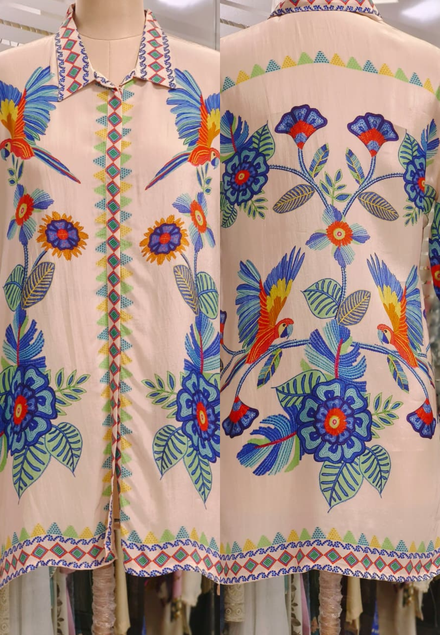 Gardenia Bird Print Collared Short Kurti Only- 10943