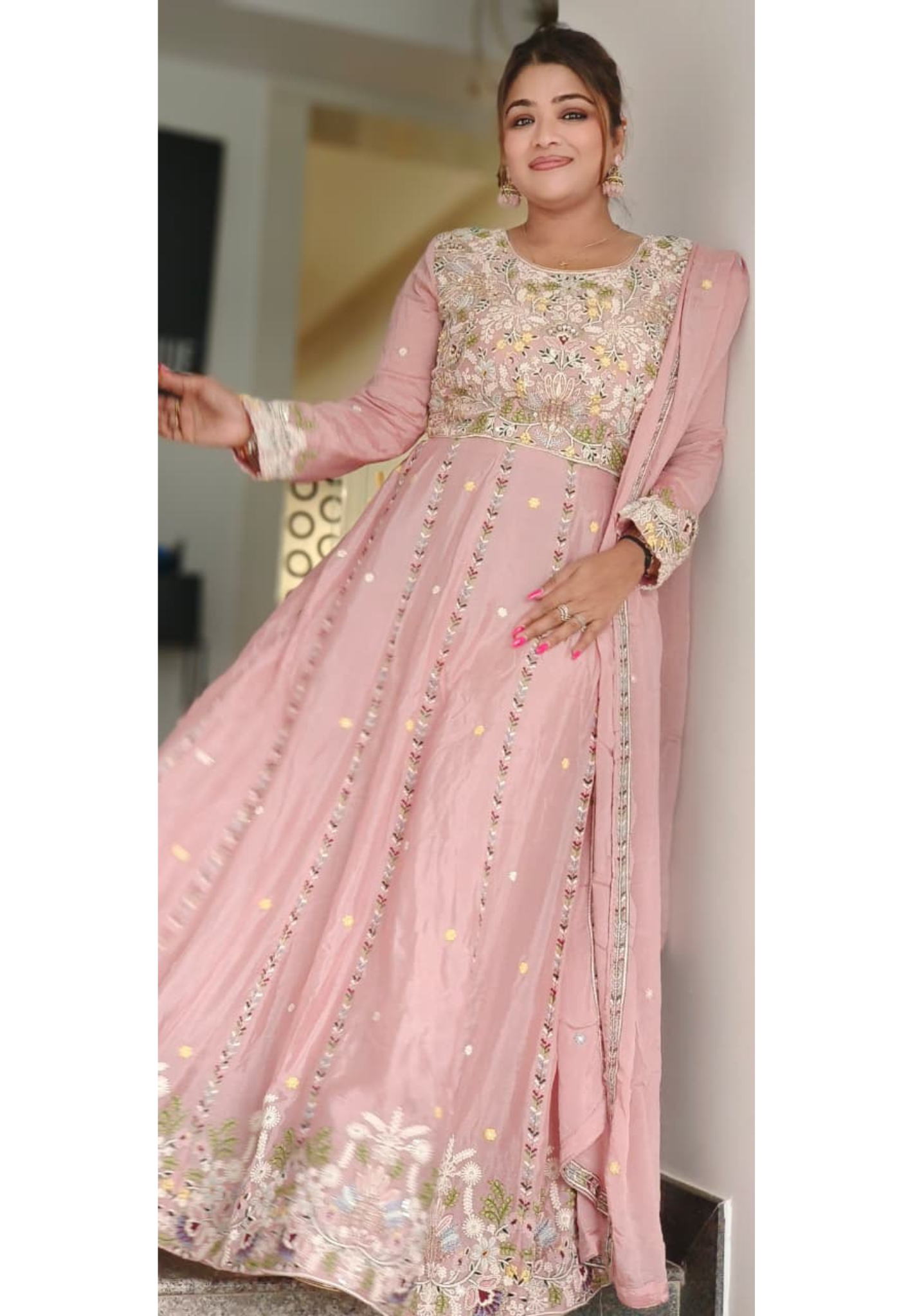 Heavily Embroidered Panel Anarkali Suit With Dupatta In Chinon Fabric- 11006, 11007