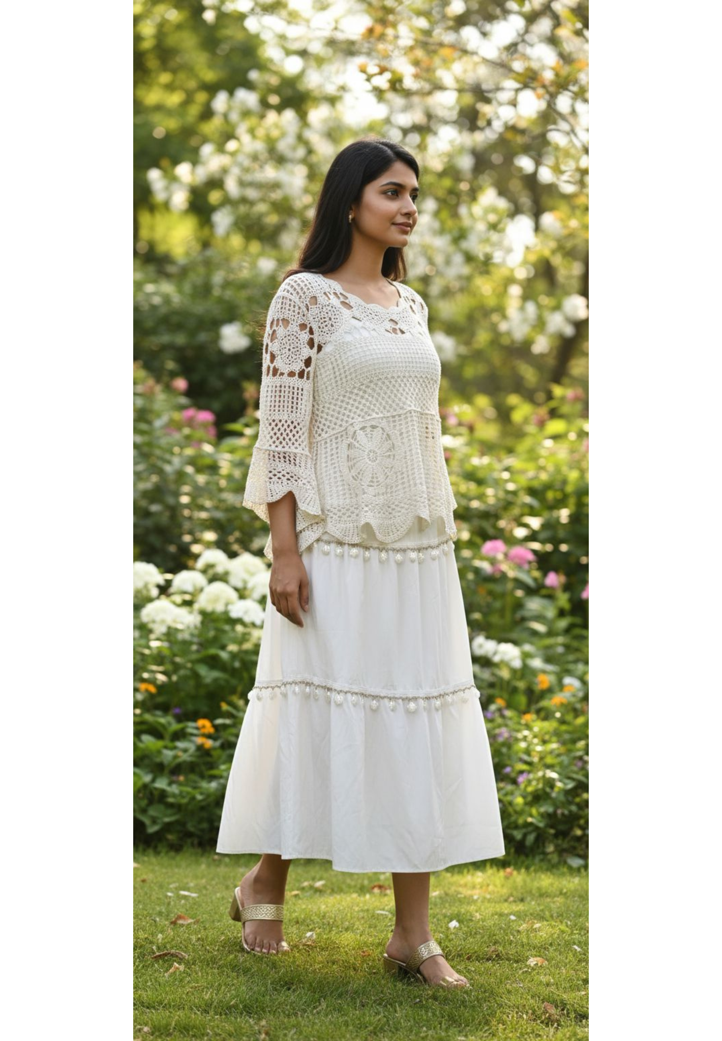 Thread Elegance Netted Outer With Midi Dress