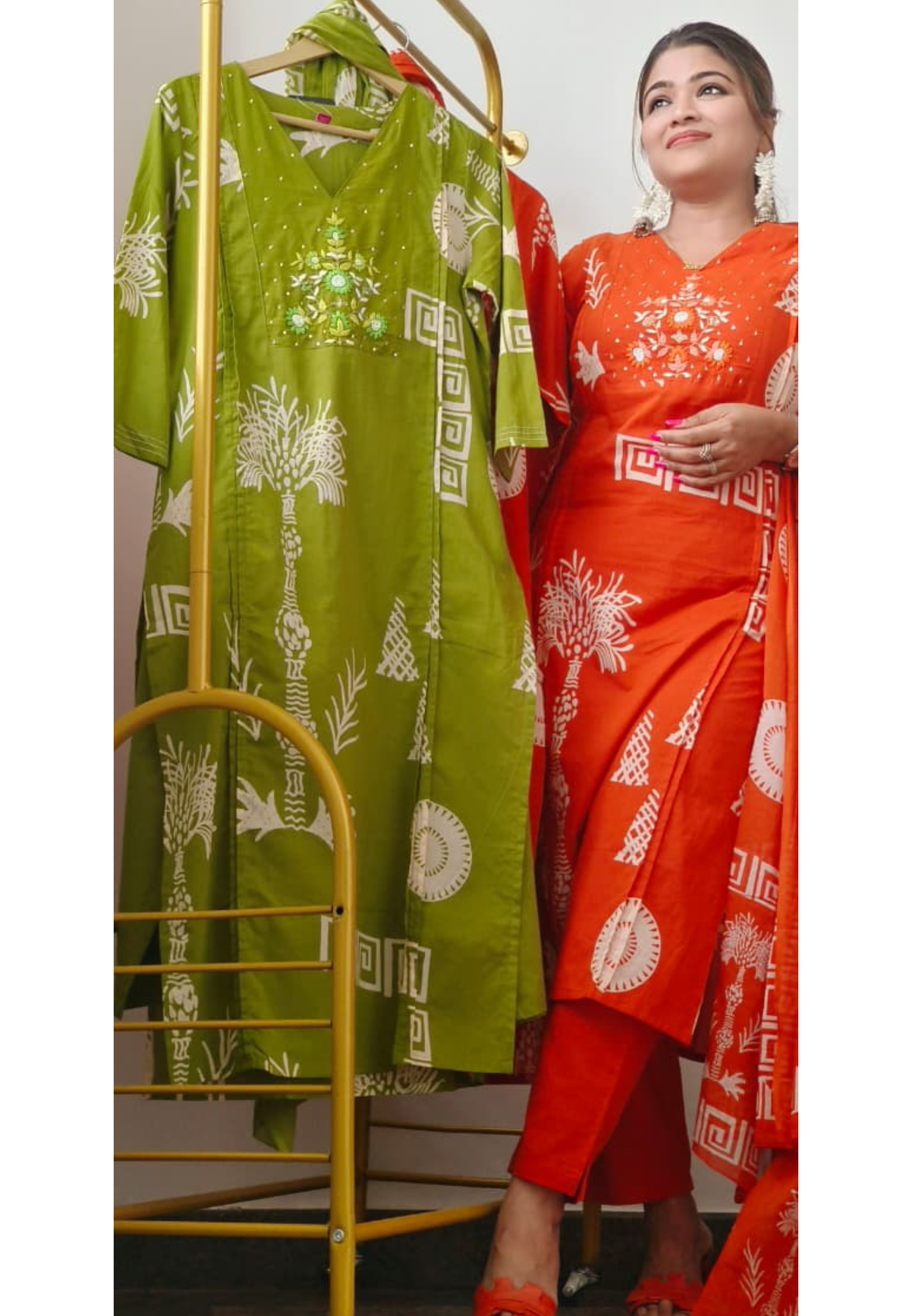 Blooming Tradition Printed Full Suit Set With Dupatta In Cotton Fabric- 11013, 11014