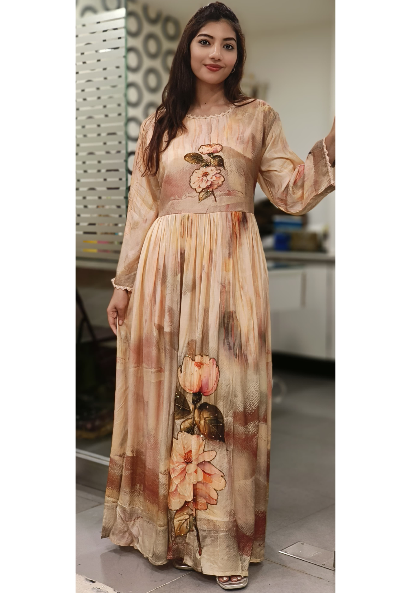 Beautiful crape printed embroidery only Gown 05131