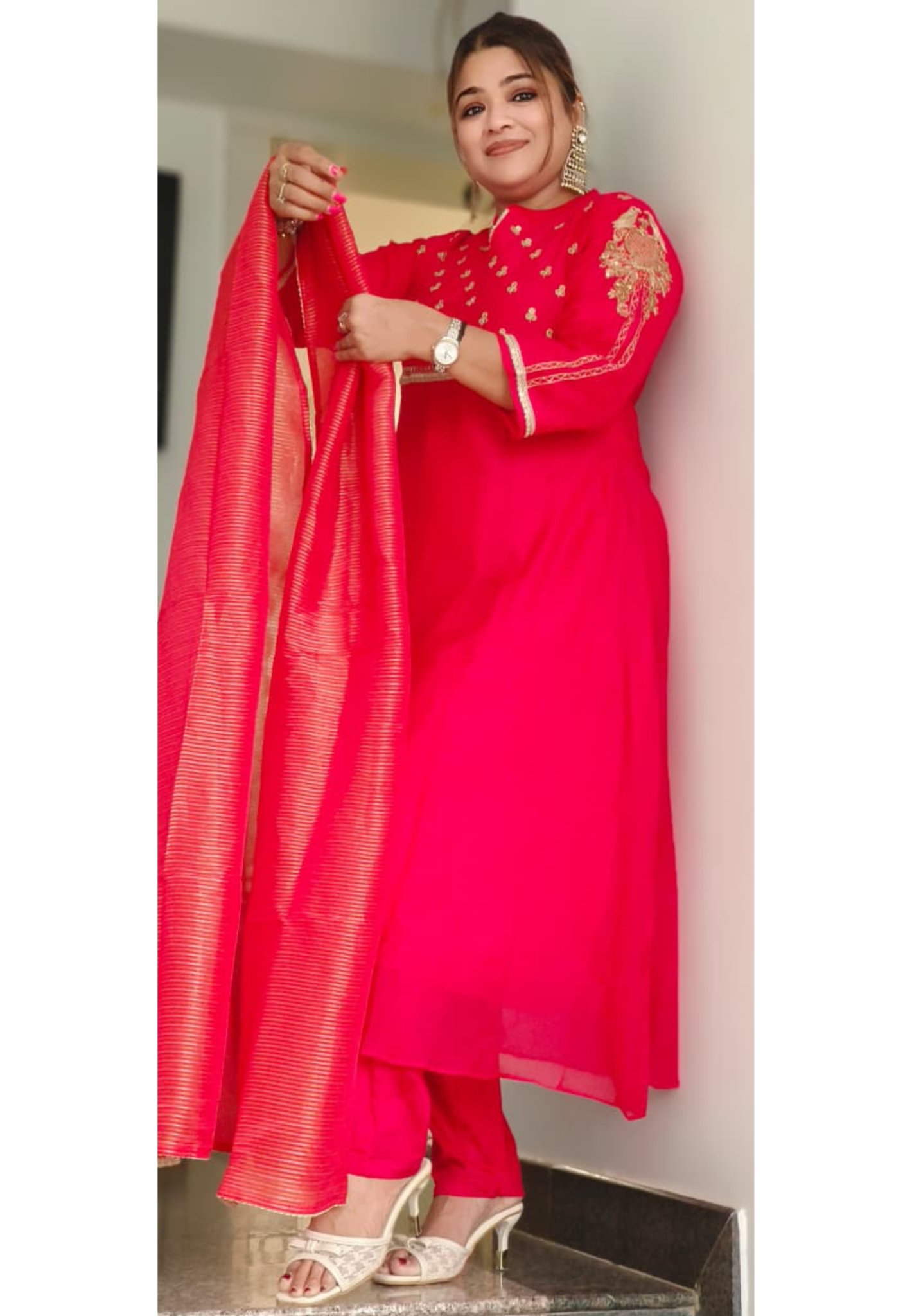 Golden Charm Embroidered A-Line Full Suit Set With Dupatta-11130,29,28