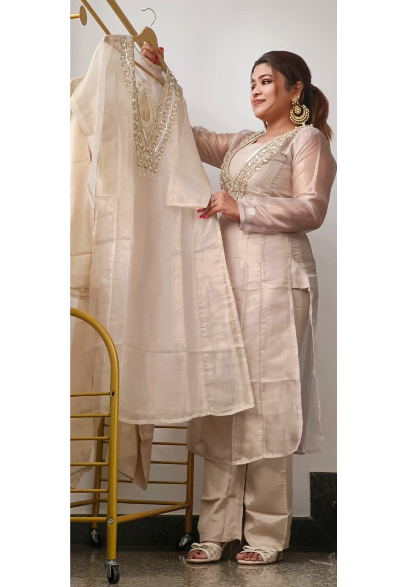 Radiant Shimmer Handwork Luxe Indo-Western Kurta Pant Set With Inner In Pure Tissue Fabric- 11119, 11118