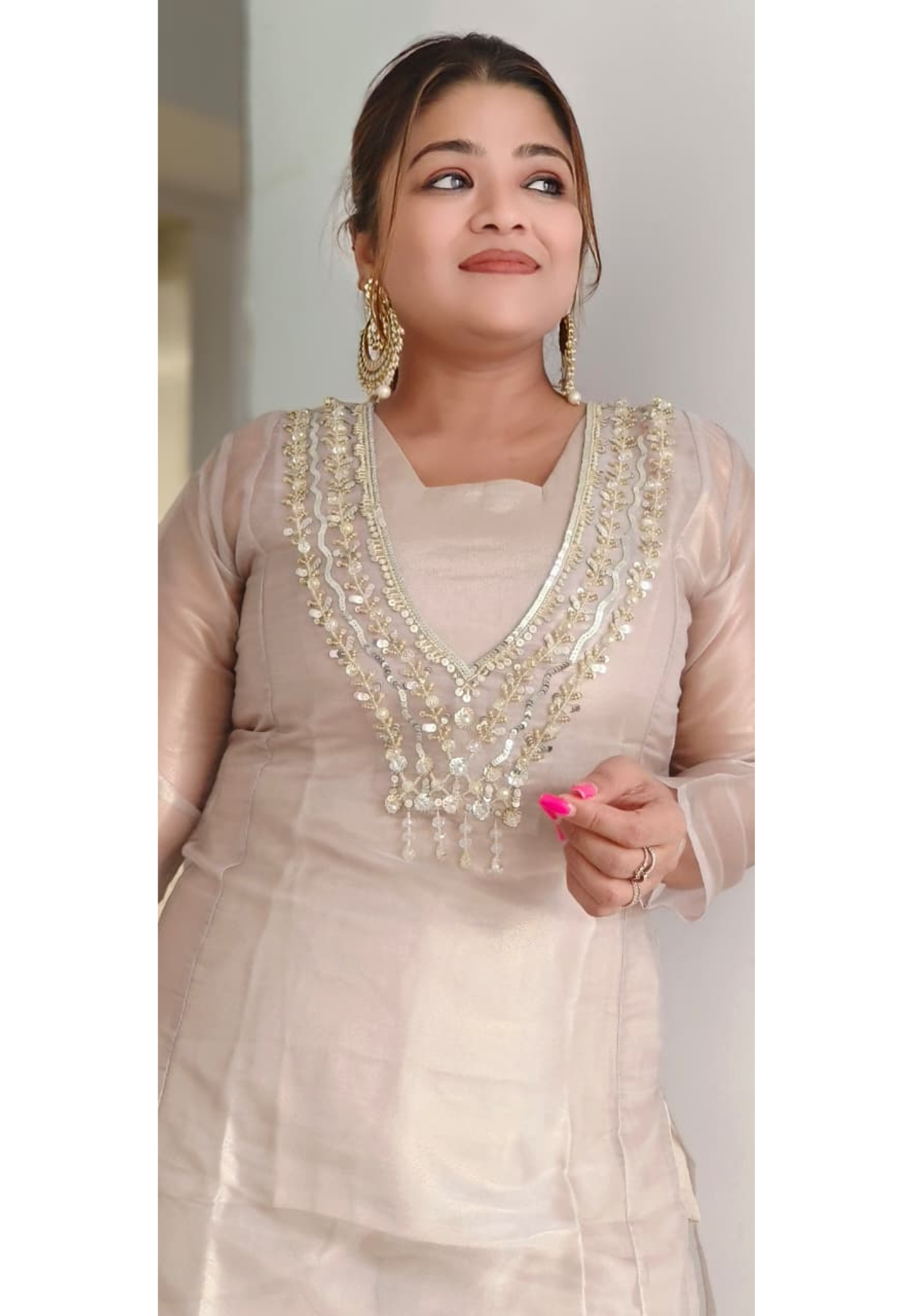 Radiant Shimmer Handwork Luxe Indo-Western Kurta Pant Set With Inner In Pure Tissue Fabric- 11119, 11118