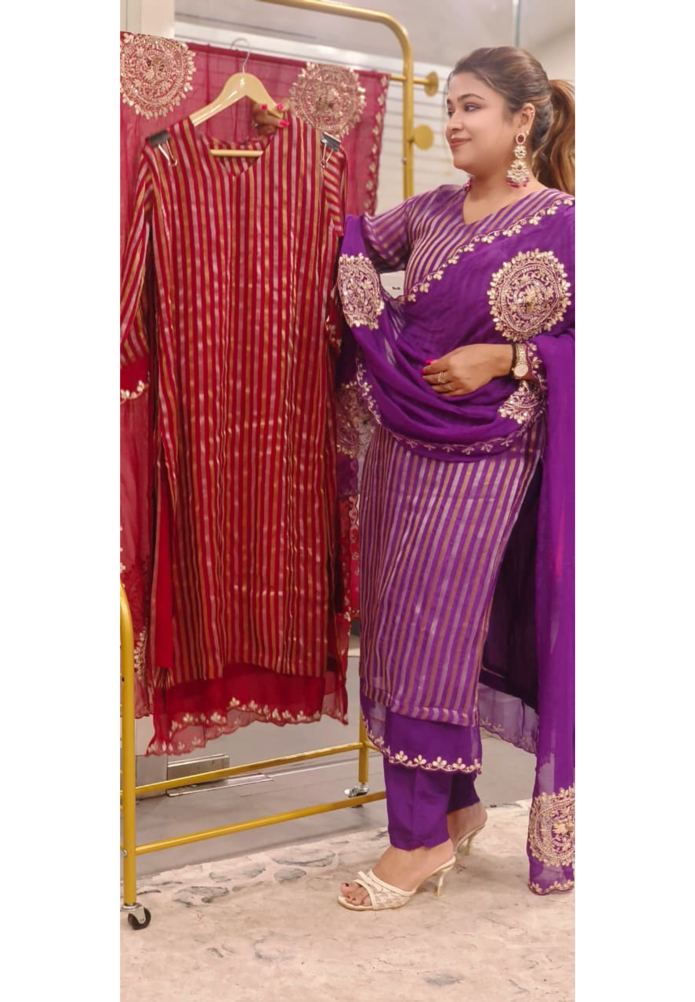 Beautiful Soft Organza Shimmer Tissue Full Kurta With Embroidered Organza Dupatta Set- 11121, 11120