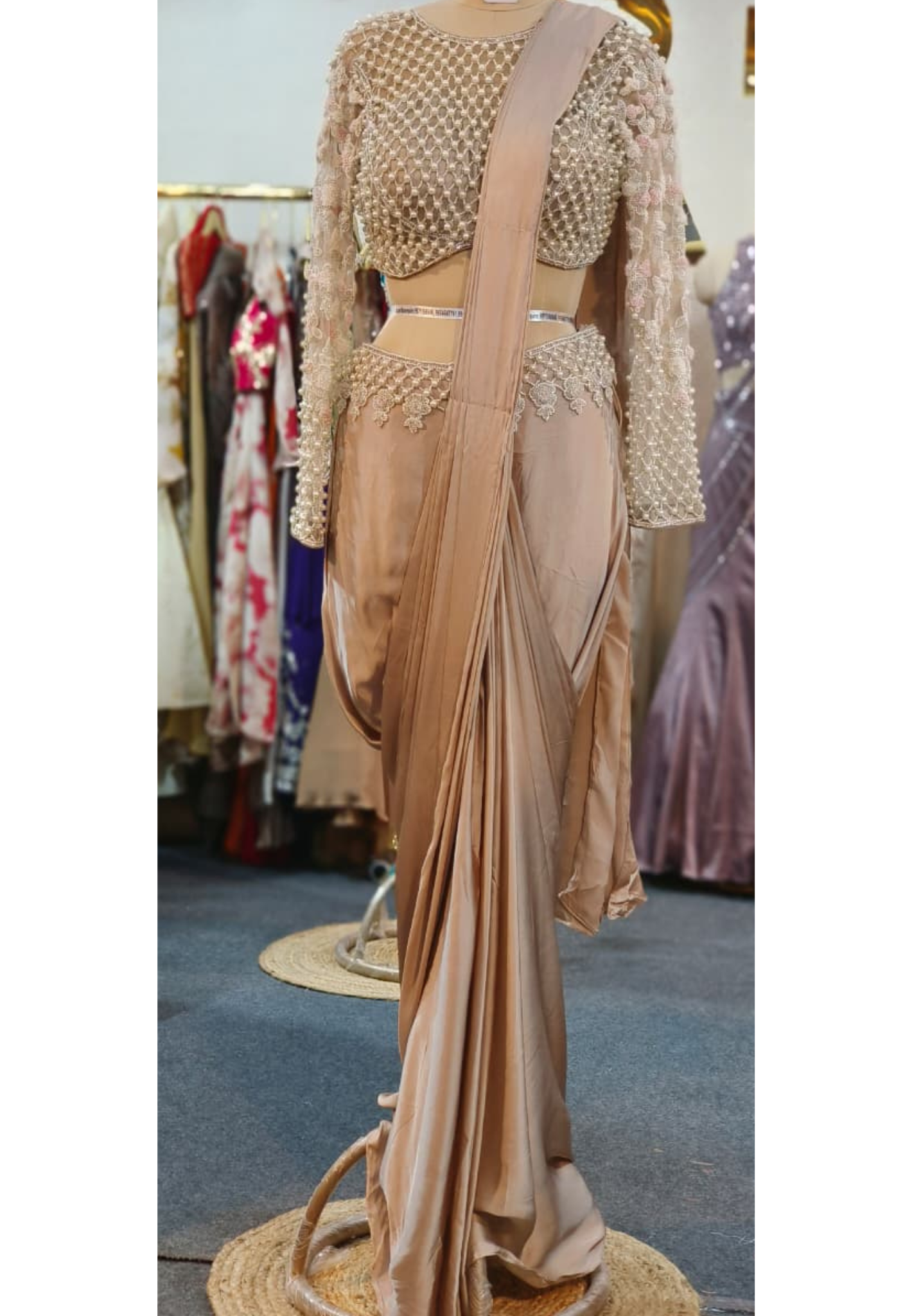 Ethereal Glow Pearl Luxe Embroidered Drape Saree- 11151