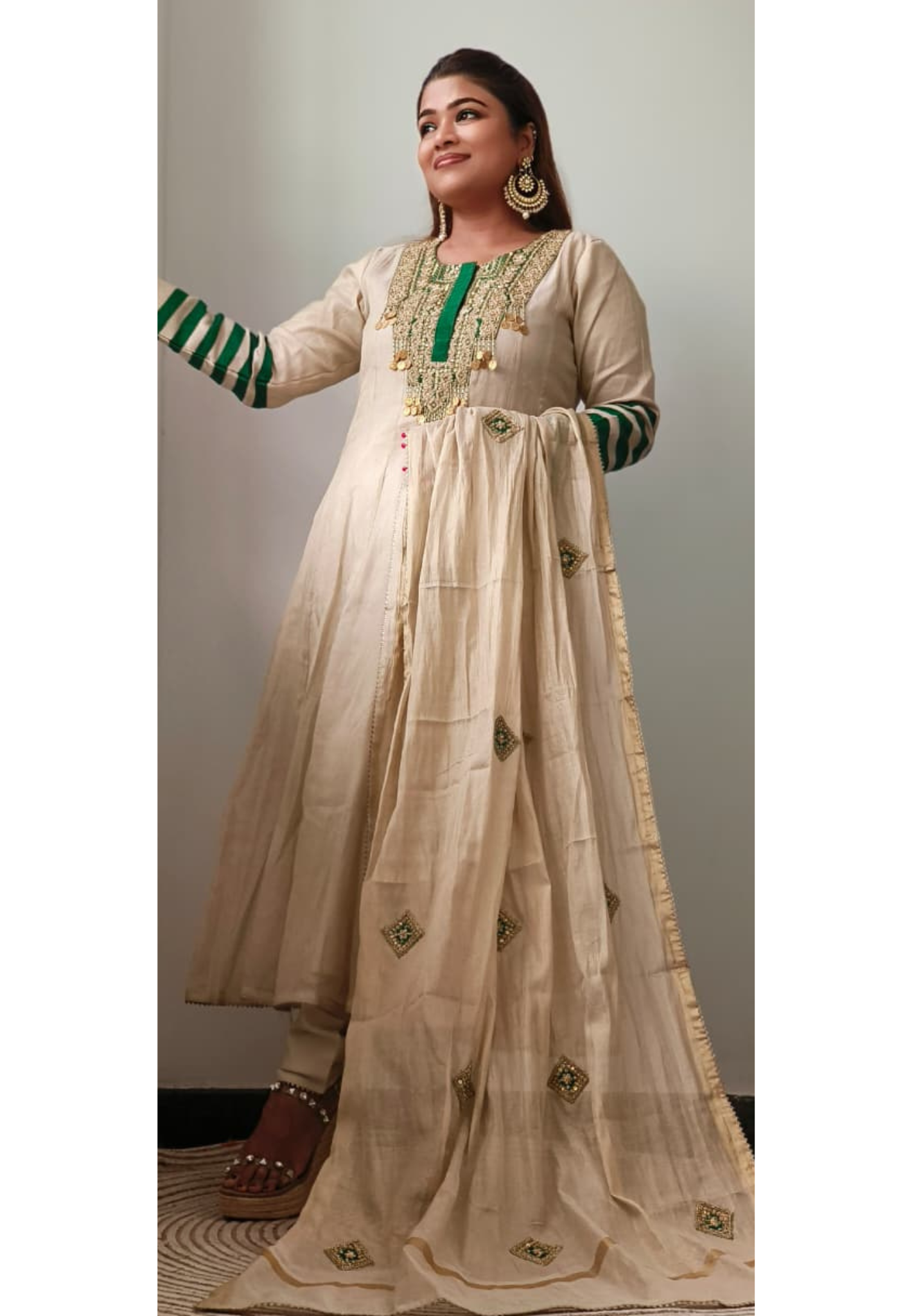 Zari Enchant Tissue Elegance Striped Sleeve Anarkali Full Suit Set With Dupatta- 11090, 11091