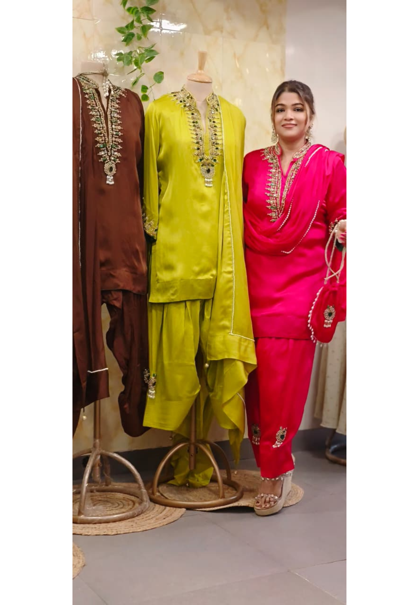 Shahi Glam Luxe Crystal Stone Work Full Suit Set With Farsi Salwar & Potli In Organza Satin Fabric- 10776