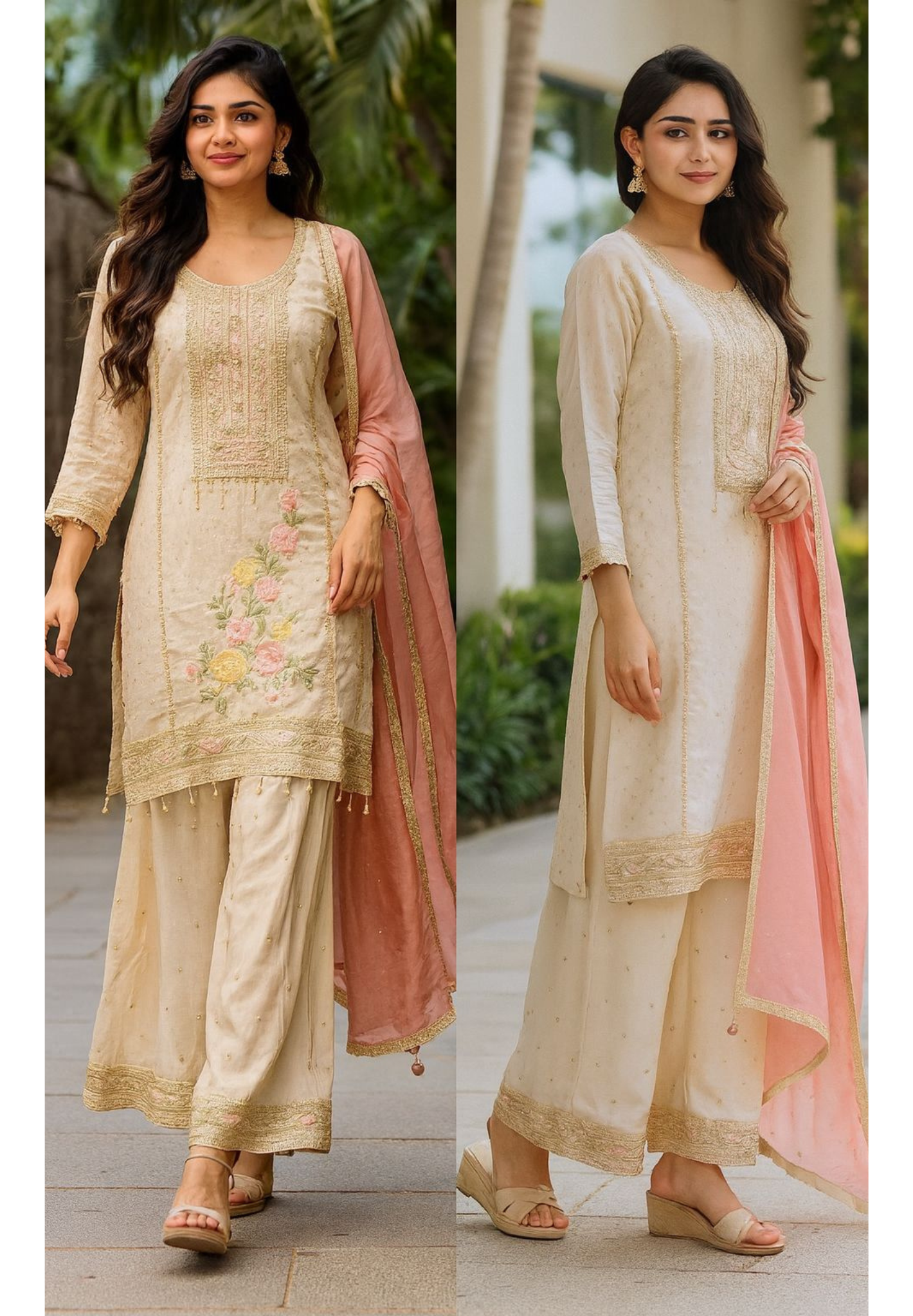 Zardosi Placement Floral Work Elegant Piece Sharara Full Suit Set With Contrast Dupatta In Tissue Fabric- 10846