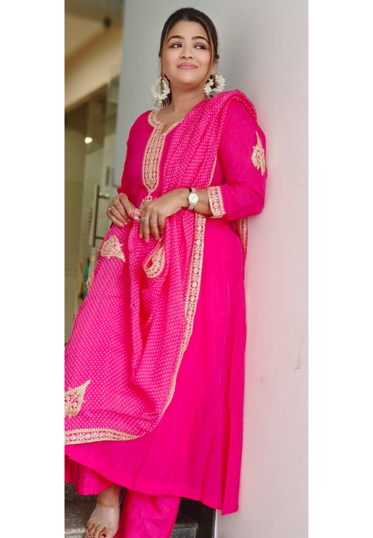 Minimal Zari Work Rani Blush A-Line Full Suit Set With Dupatta In Silk Fabric- 11183