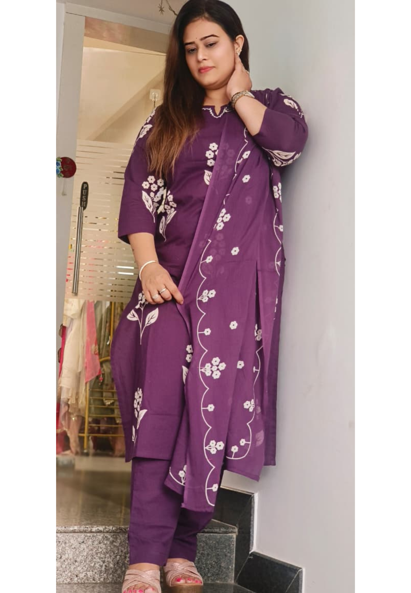 Pure Cotton Soft Printed Embroidered Neck  Cotton Full Suit