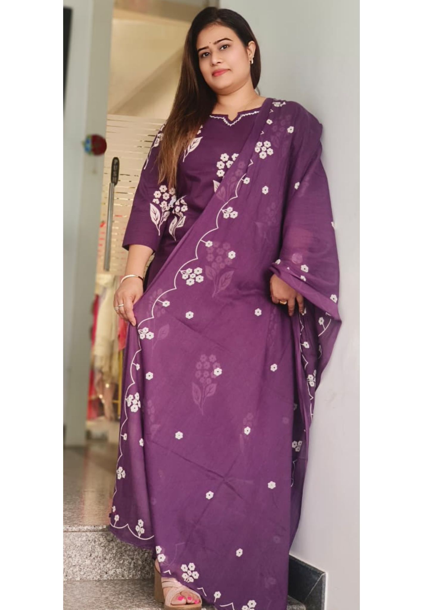 Pure Cotton Soft Printed Embroidered Neck  Cotton Full Suit