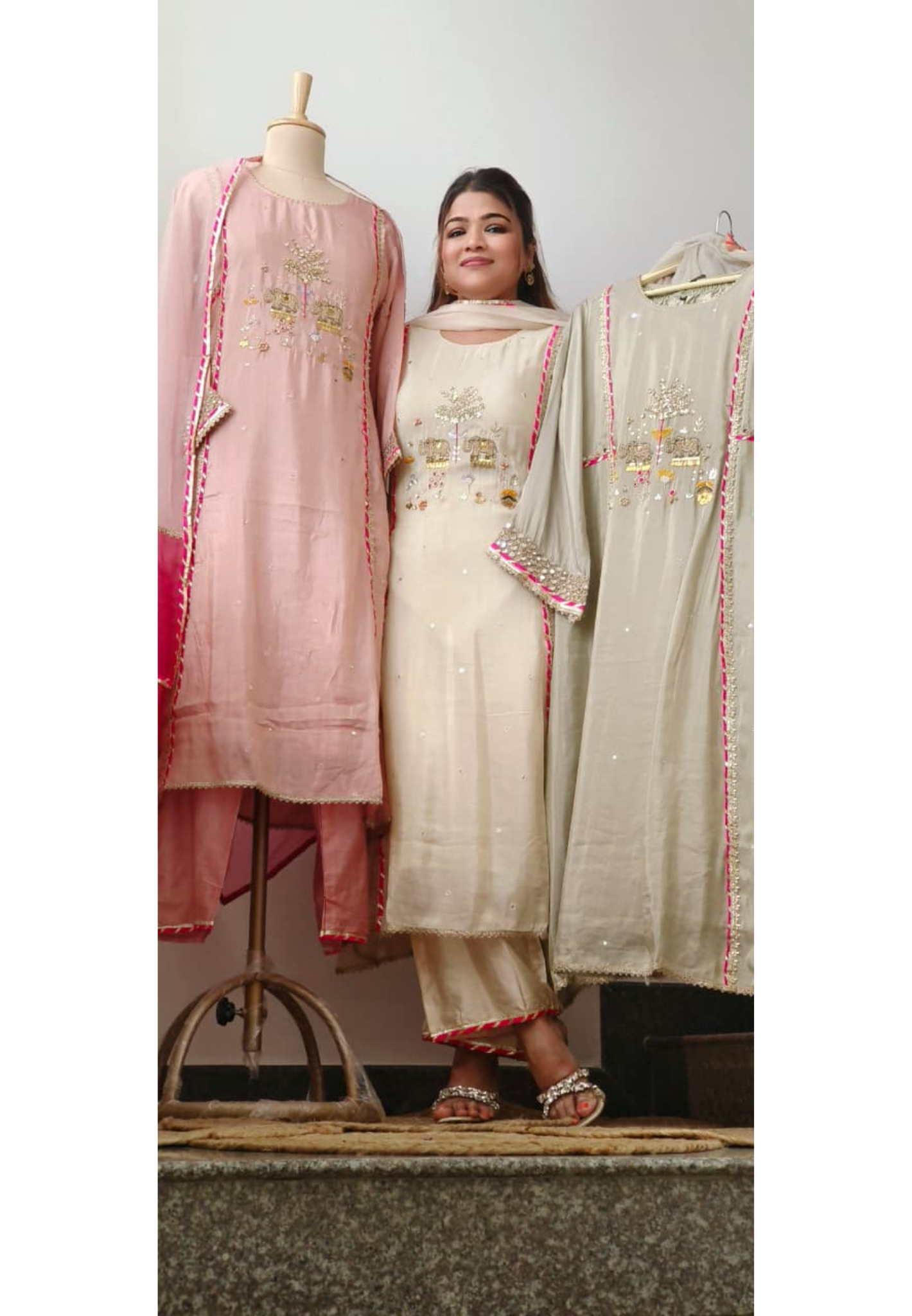 Real Mirror Elegant A-Line Full Suit Set With Dupatta In Tissue Fabric- 11322, 11323, 11324