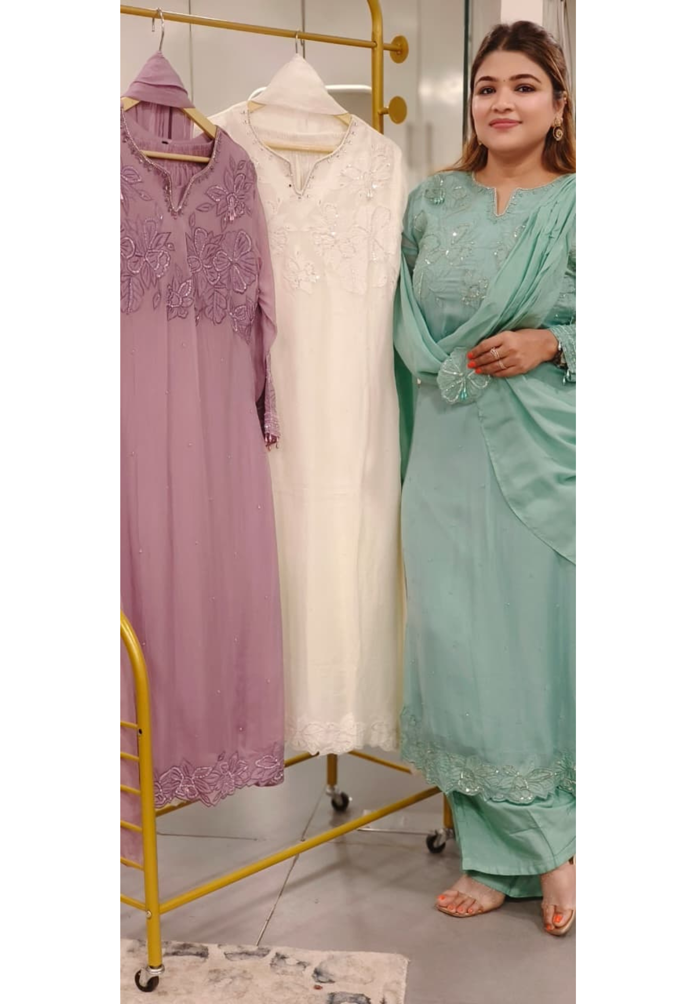 Pastel Elegance Patch Floral Embroidered Work Tiny Tassels Full Suit Set With Dupatta In Organza Fabric- 11247, 11246, 11245, 11244