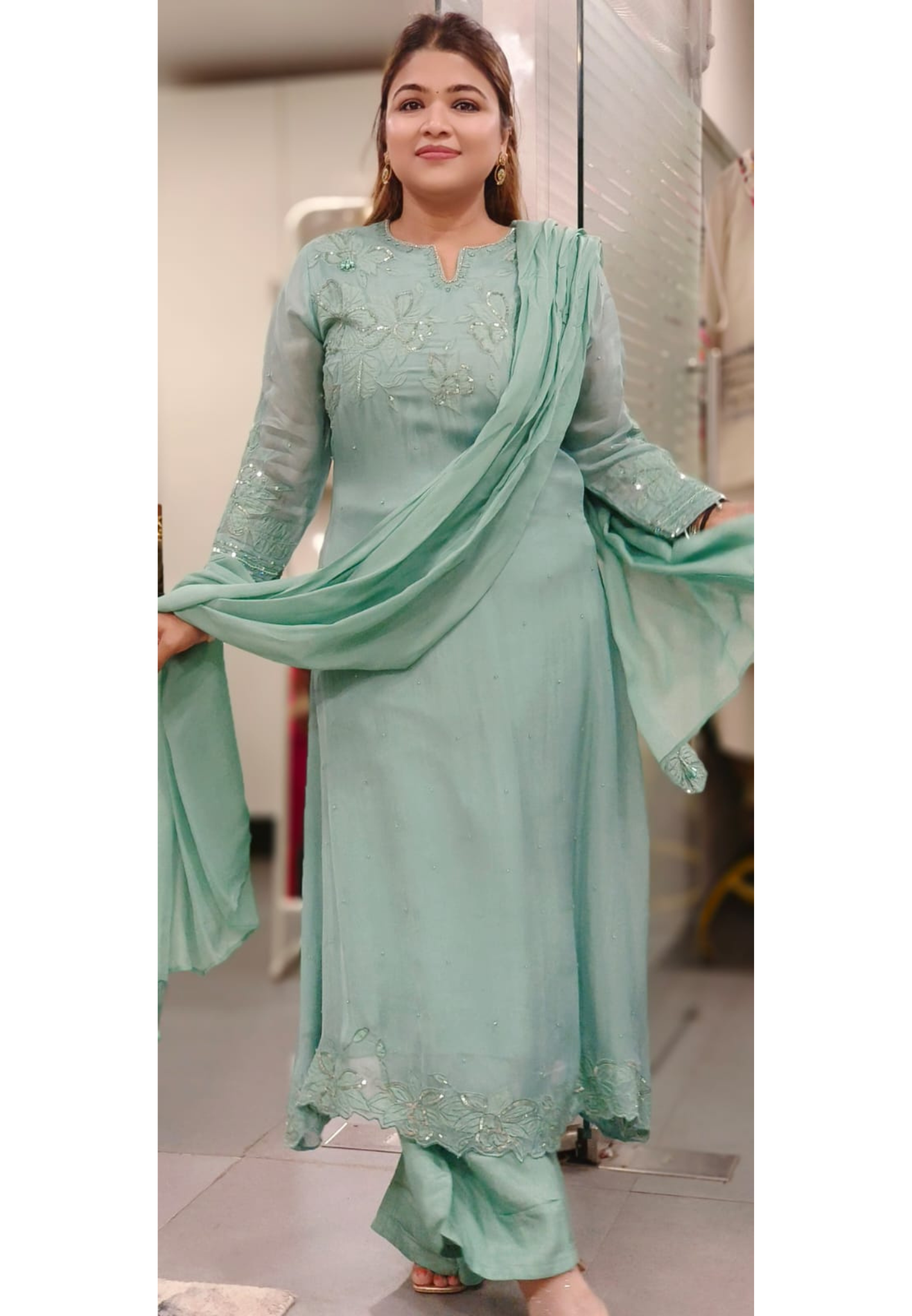 Pastel Elegance Patch Floral Embroidered Work Tiny Tassels Full Suit Set With Dupatta In Organza Fabric- 11247, 11246, 11245, 11244