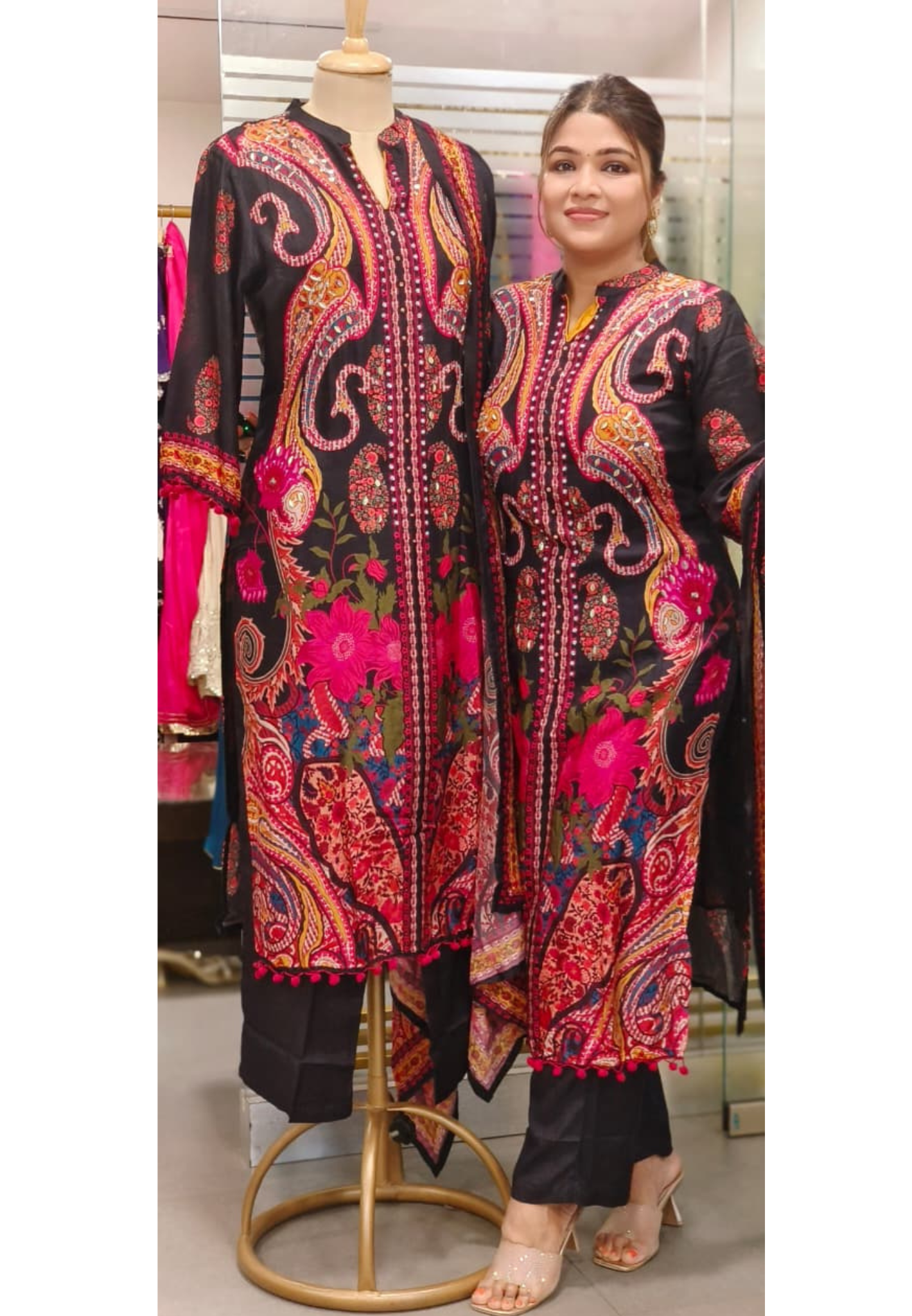 Vibrant Multicolor Printed Russian Silk Full Suit Set With Dupatta- 11194