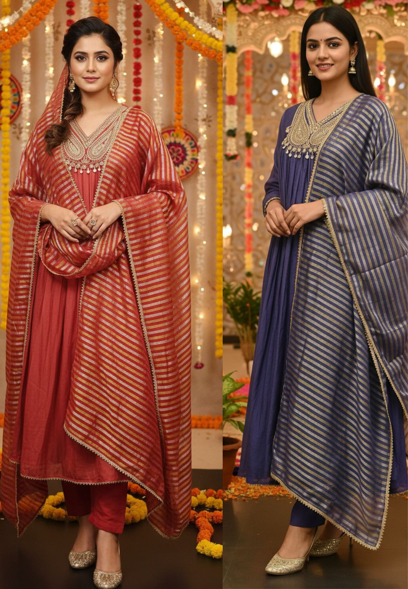 Handwork A-Line Mul Chanderi Full Suit Set With Dupatta- 10511