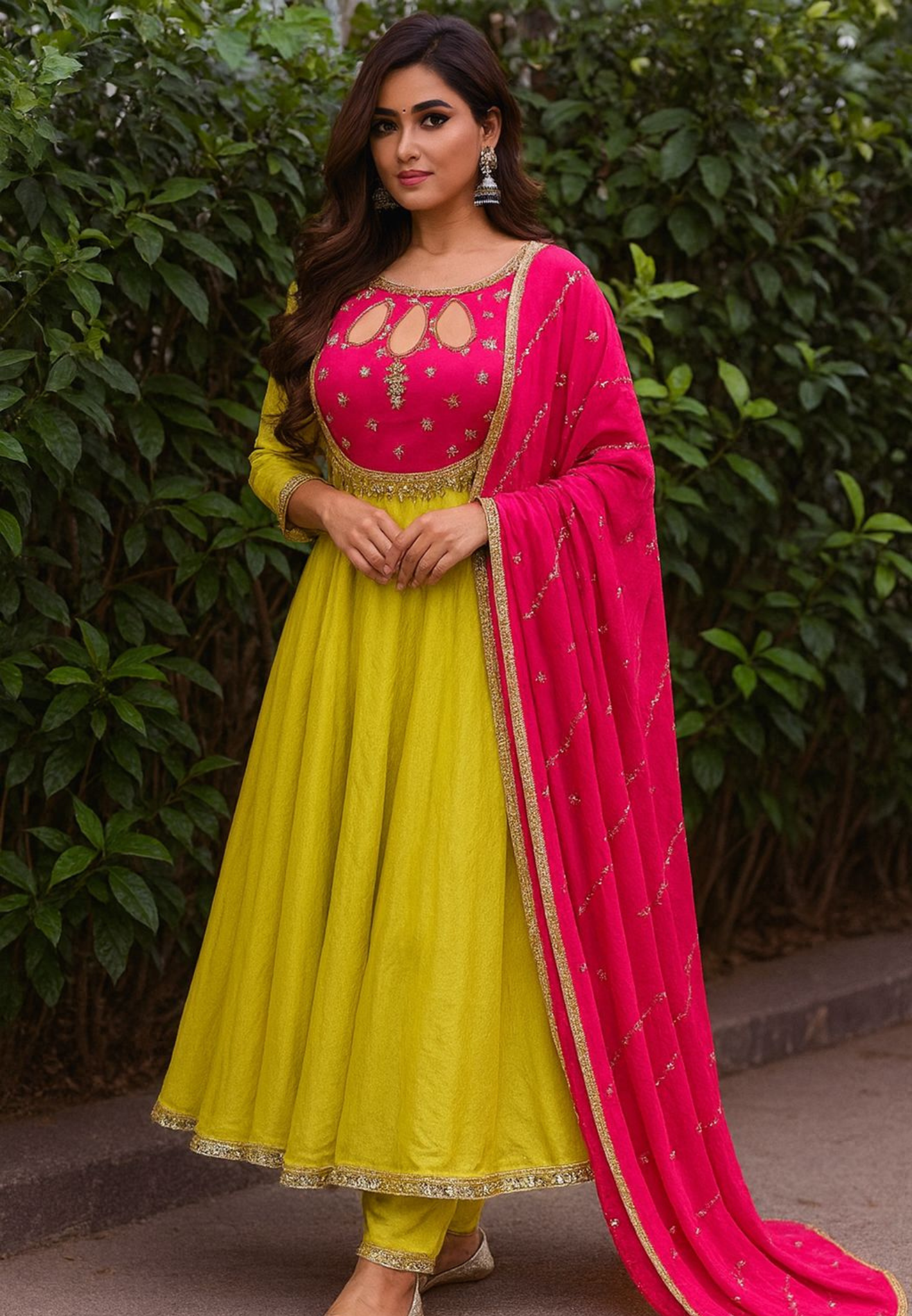 Unique Neck Design Heavy Handwork Vibrant Anarkali Full Suit Set With Dupatta