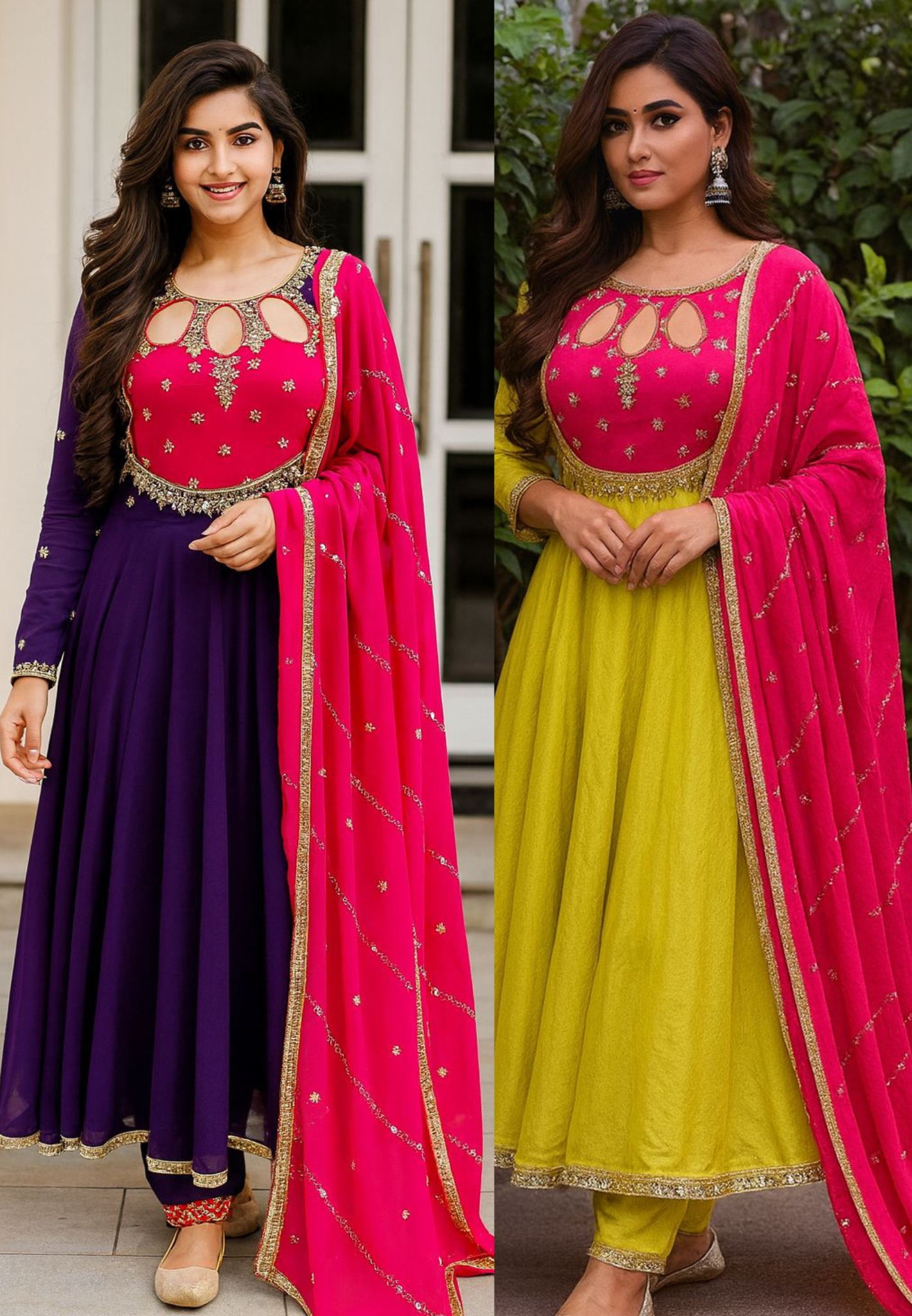 Unique Neck Design Heavy Handwork Vibrant Anarkali Full Suit Set With Dupatta