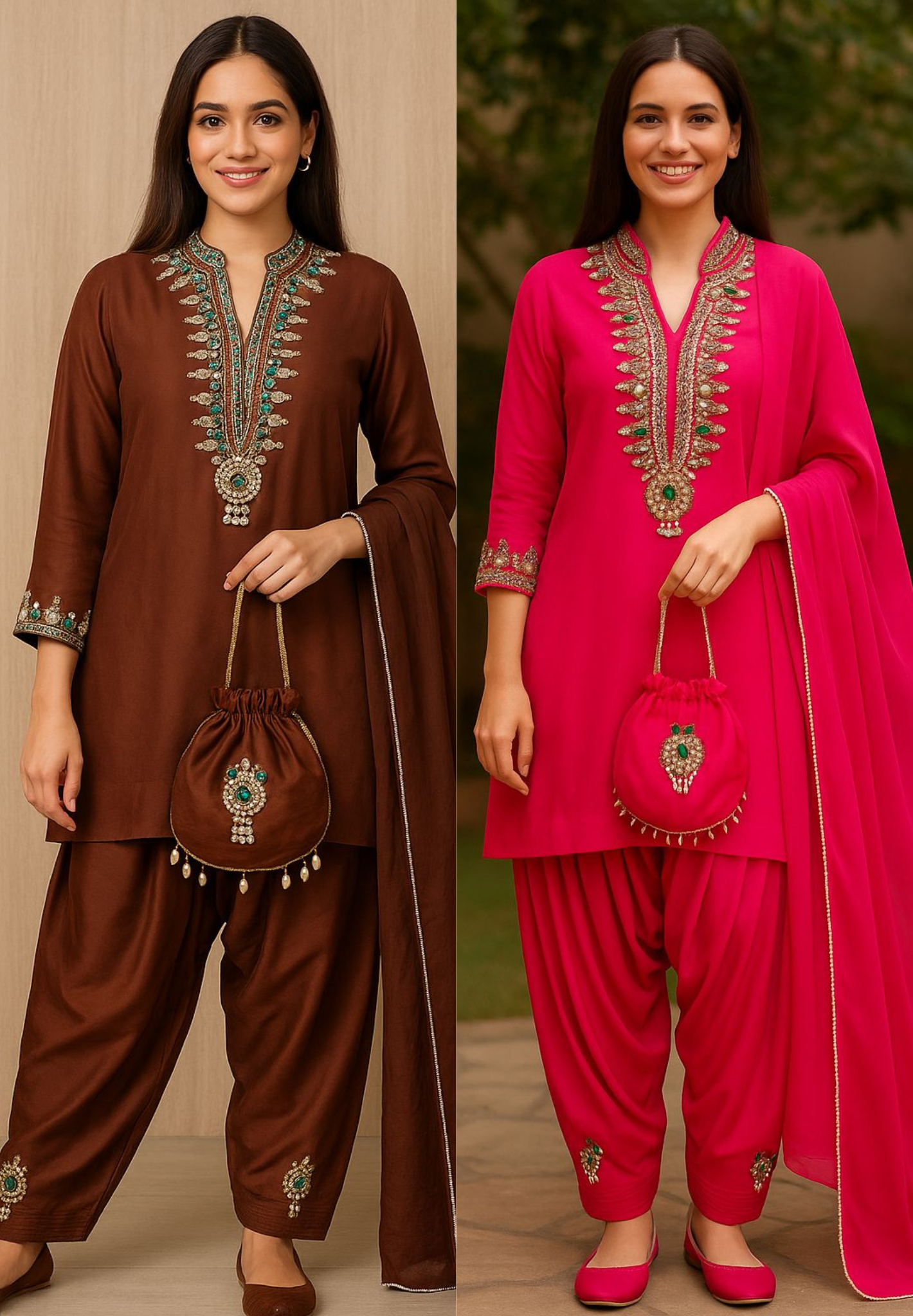 Shahi Glam Luxe Crystal Stone Work Full Suit Set With Farsi Salwar & Potli In Organza Satin Fabric- 10776