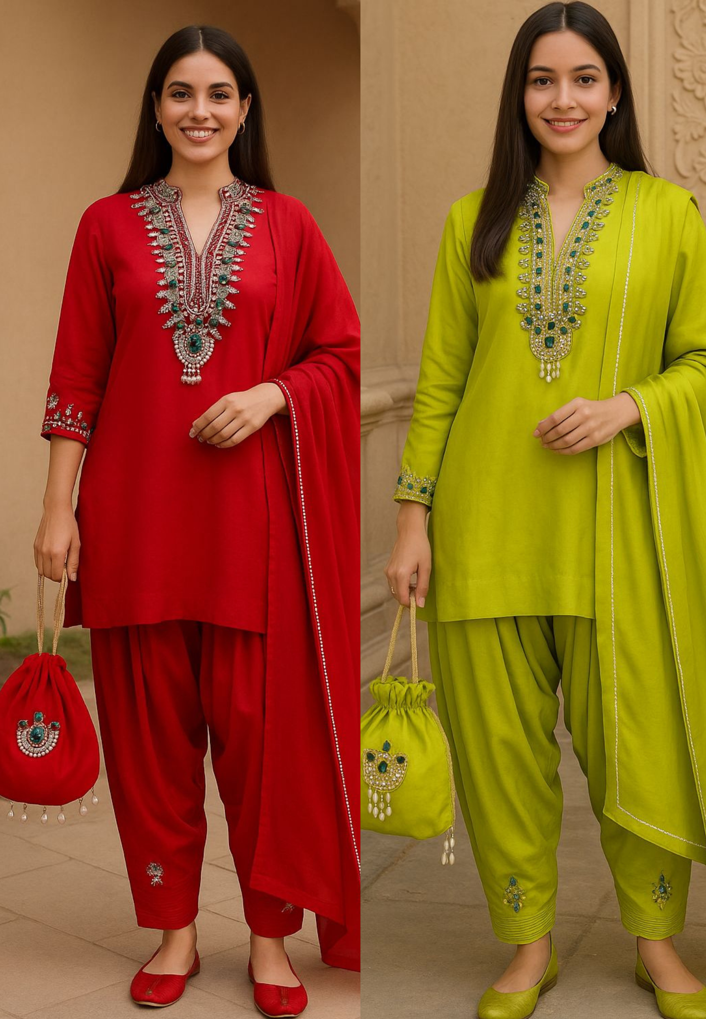 Shahi Glam Luxe Crystal Stone Work Full Suit Set With Farsi Salwar & Potli In Organza Satin Fabric- 10776