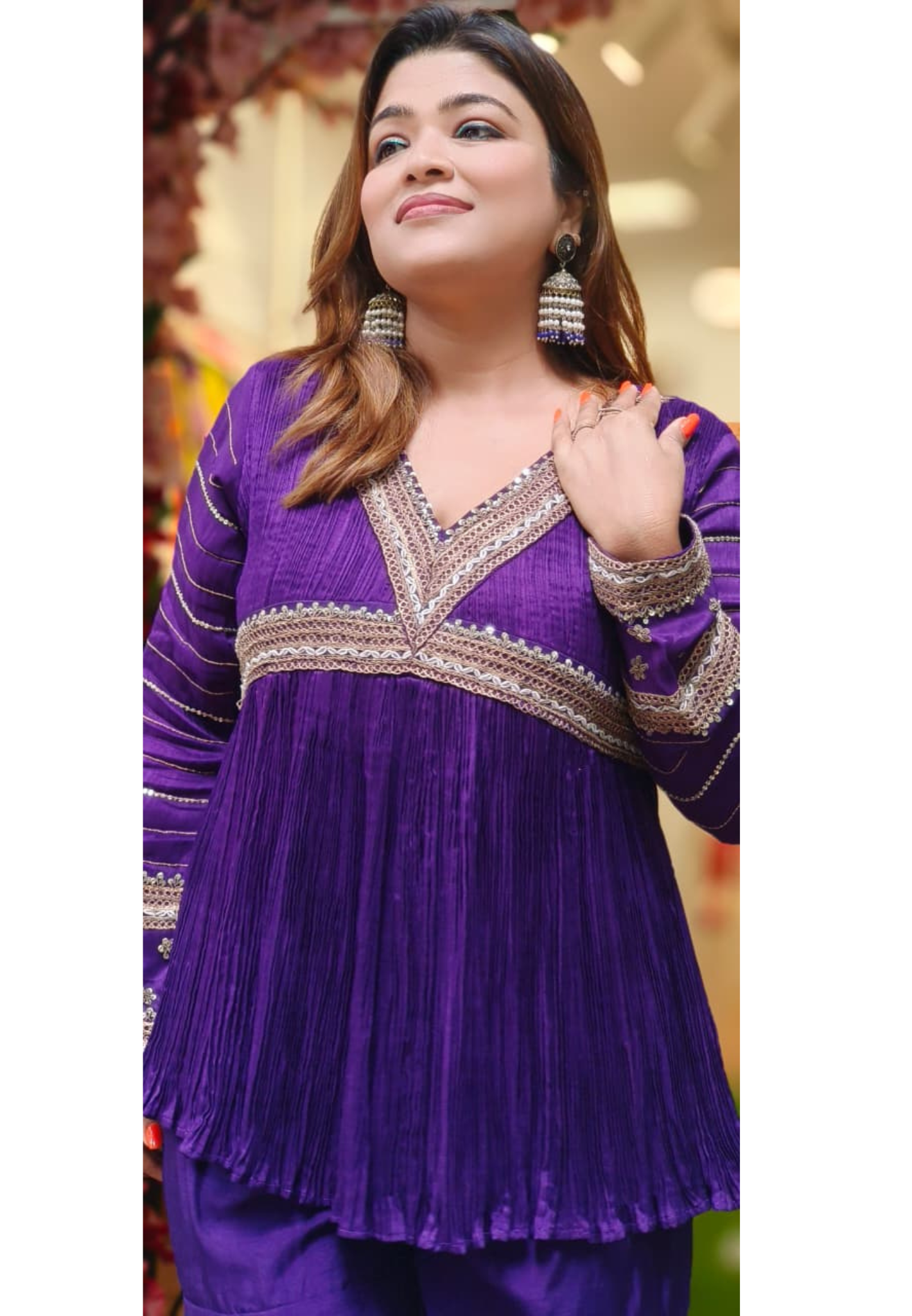 Stylish Purple Zari Gotta Bordered Crushed Peplum Short Kurta With Flared Tapper Pannel Sharara Bottom- 11315