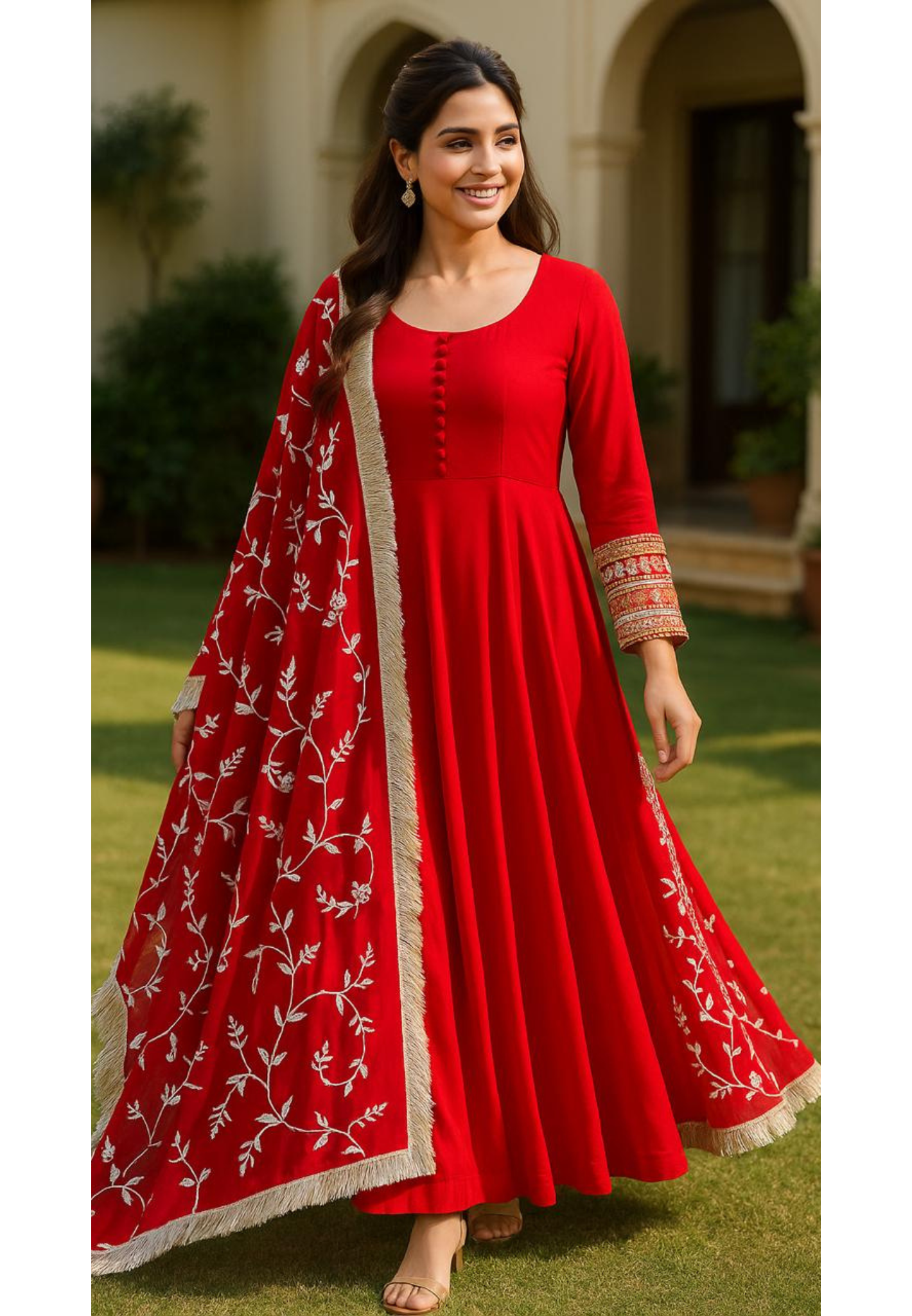 Very Elegant Work Solid Flowy Panel Anarkali With Dupatta In Georgette Fabric