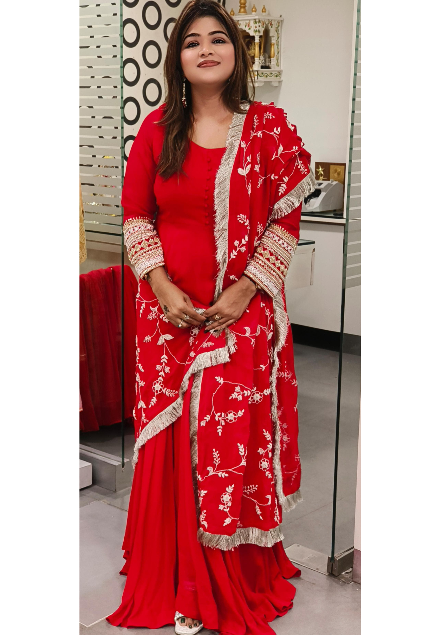 Very Elegant Work Solid Flowy Panel Anarkali With Dupatta In Georgette Fabric
