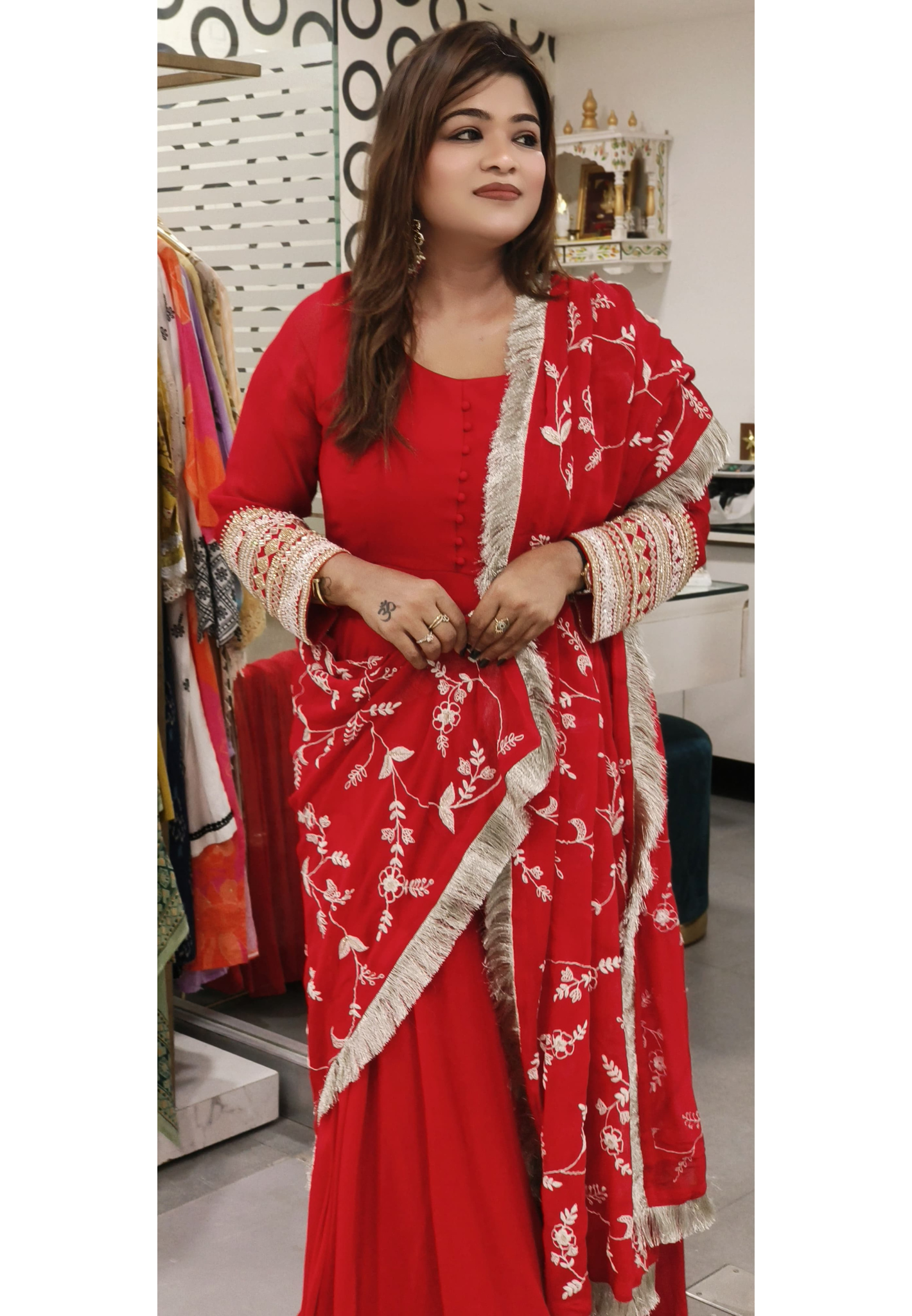 Very Elegant Work Solid Flowy Panel Anarkali With Dupatta In Georgette Fabric