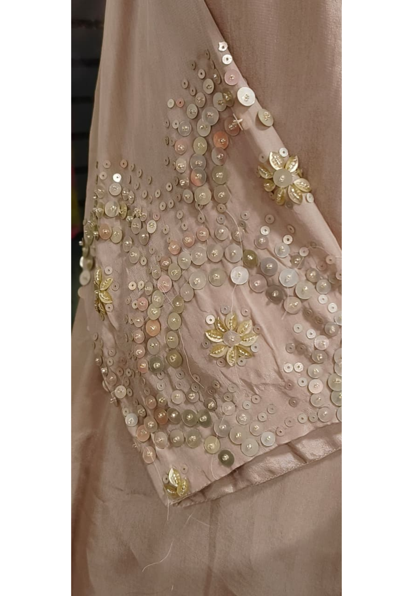 Half Rounded Foil Work Sleeve Decent Look Solid A-Line Long Kurta Pant Set