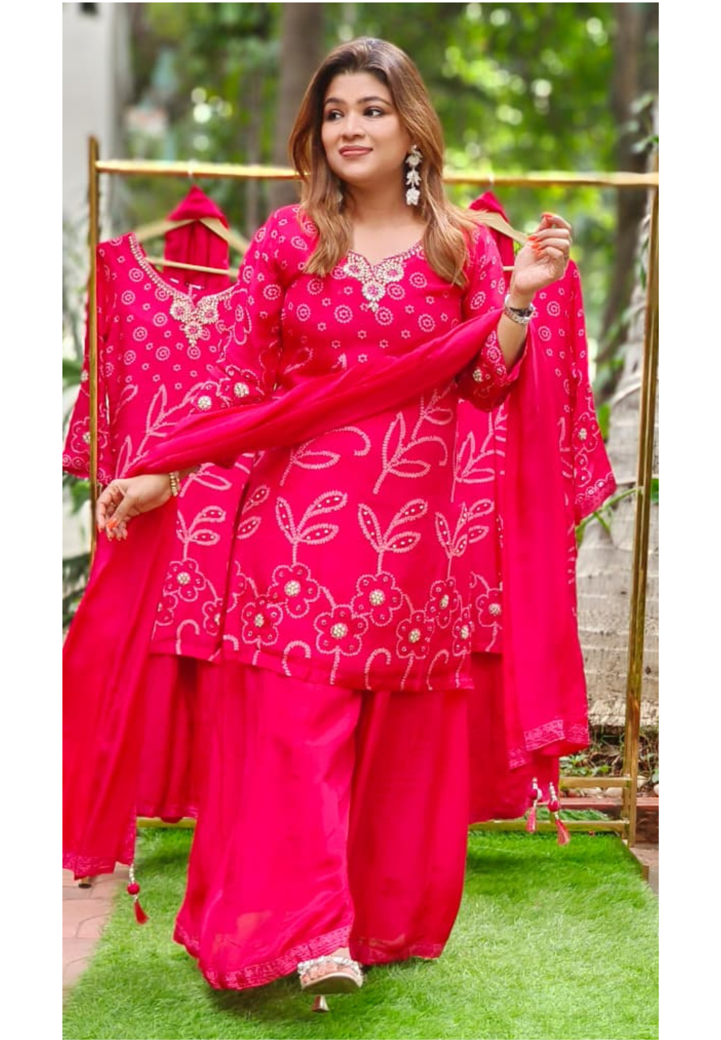 Bandhej Prints Full Suit Set With Dupatta In Crepe Fabric - 11222