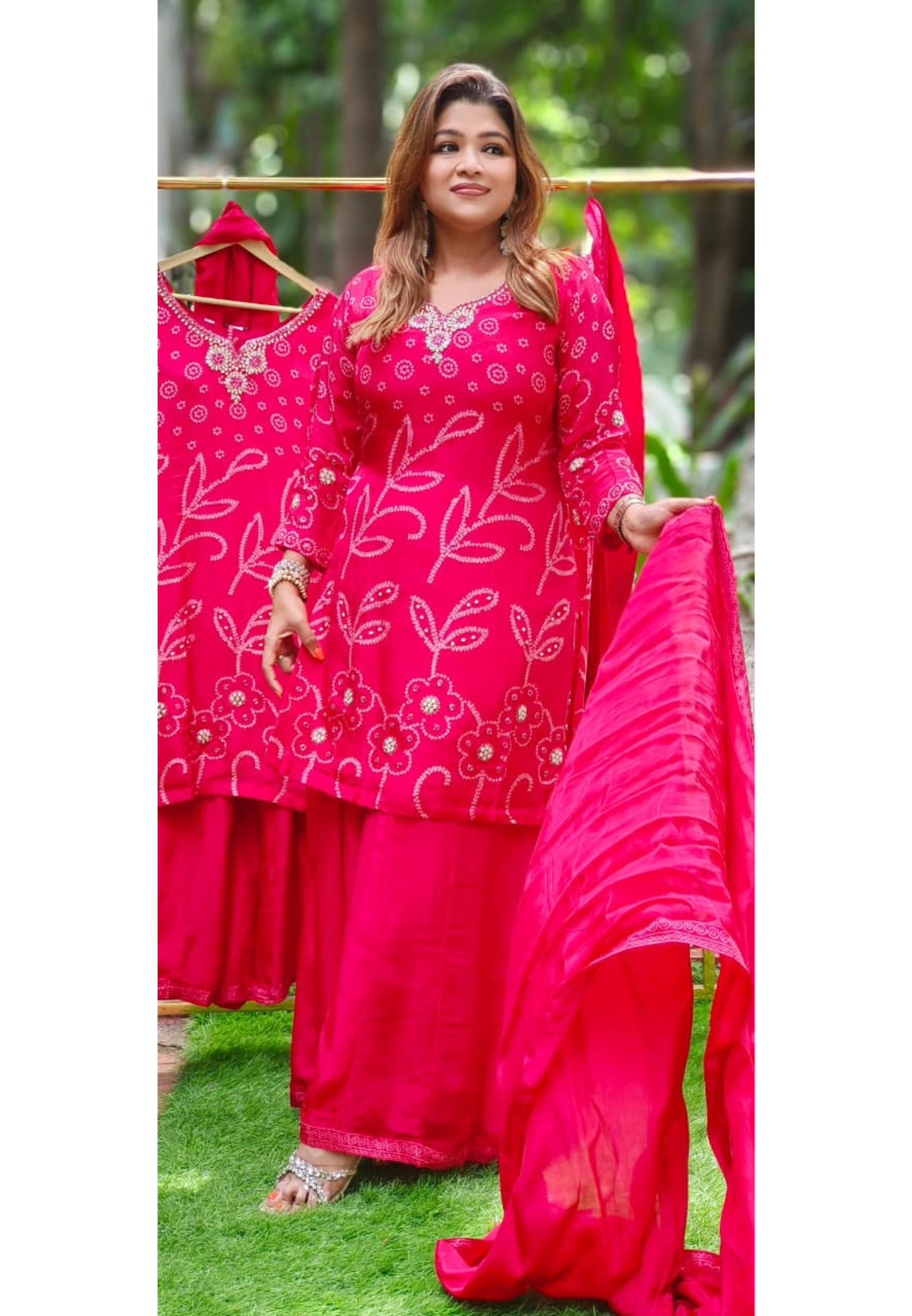 Bandhej Prints Full Suit Set With Dupatta In Crepe Fabric - 11222
