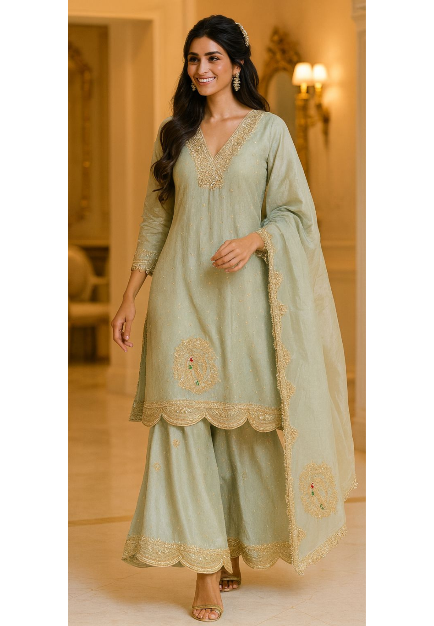 Pastel Elegance Banarasi Golden Touch Zardosi Sharara Full Suit Set With Dupatta- 11037, 11038