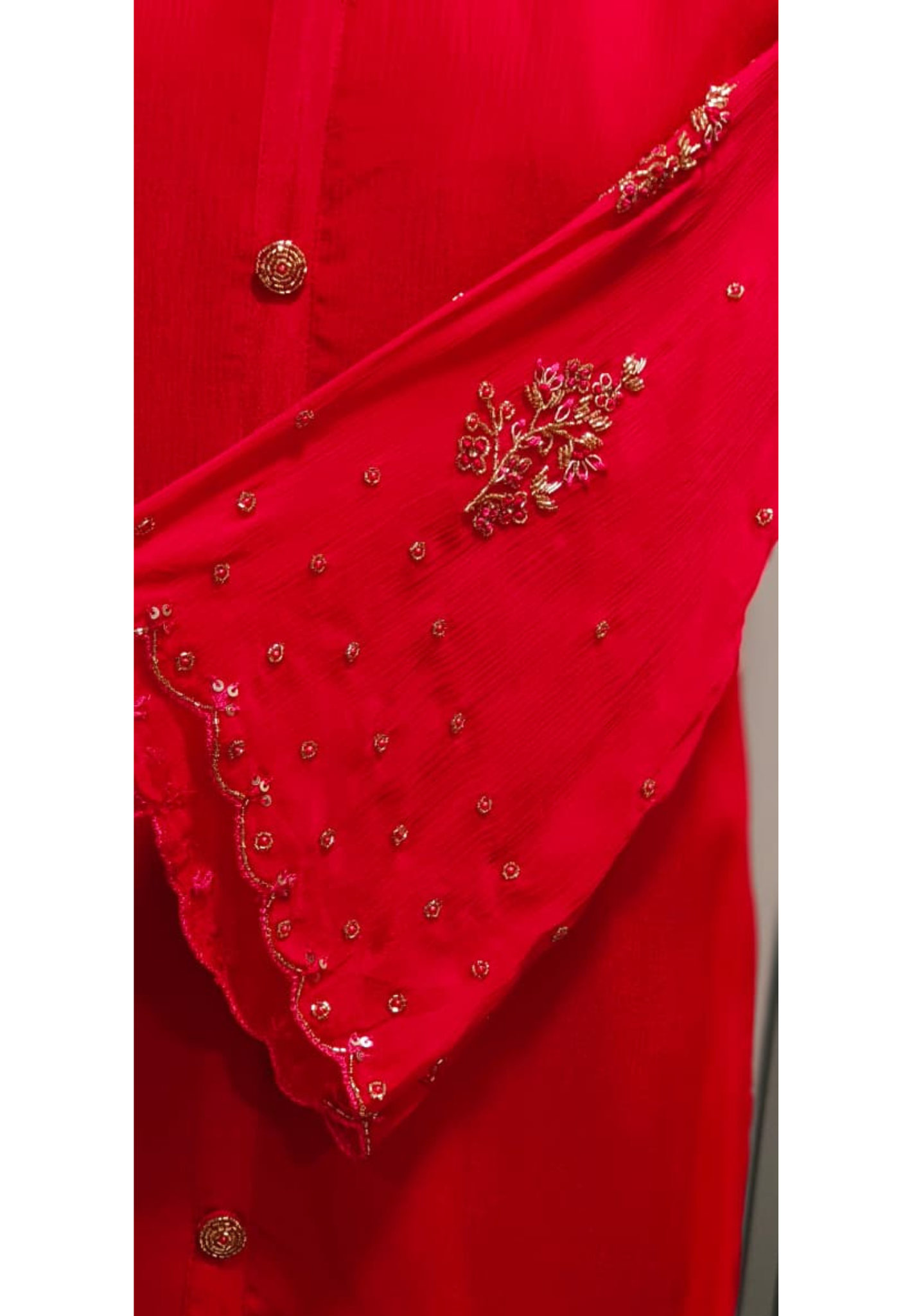 Radiant Blush Minimal Work Mandarin Collar Buttoned Full Suit Set With Dupatta- 11230