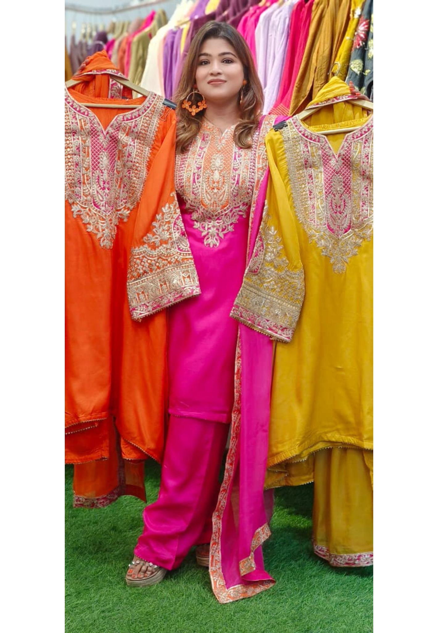 Beautiful Thread Embroidered Heavy Machine Work Short Length A-Line Full Suit Set With Dupatta