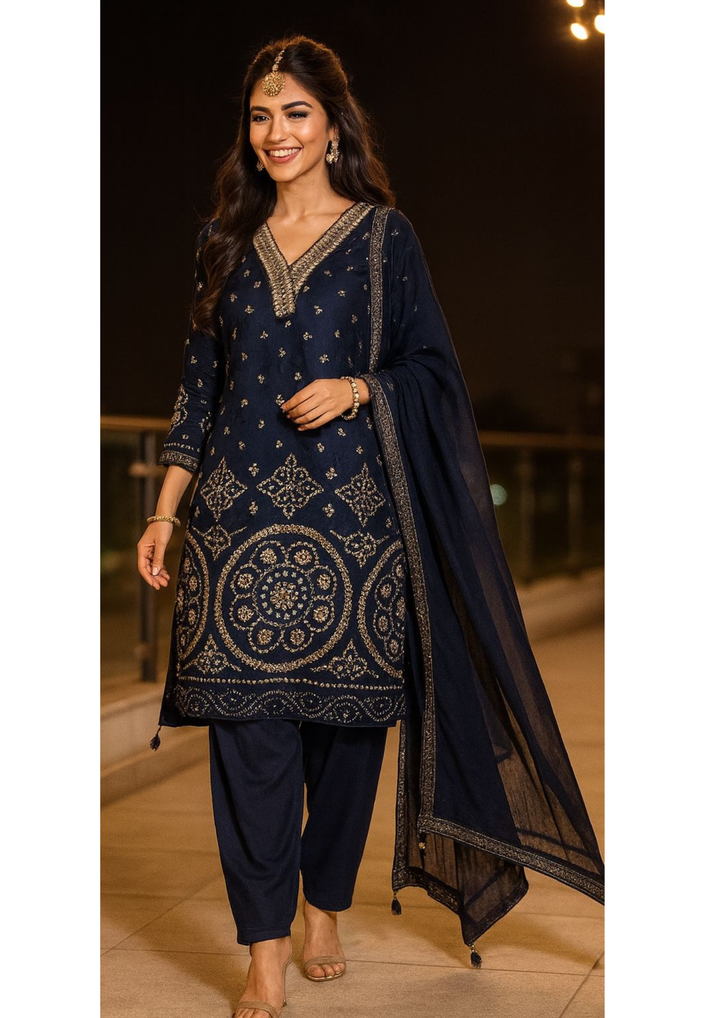 Bandhej Prints Beautiful Neck Full Suit Set With Dupatta In Crepe Fabric - 11222