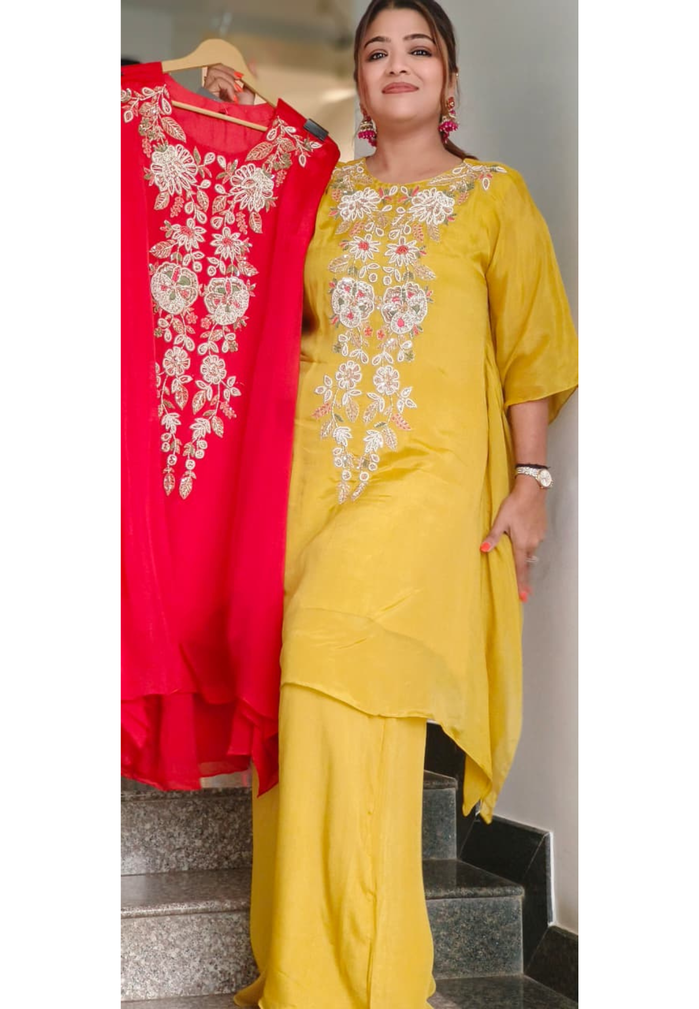 Designer Chinon Fabric Kaftan Set with Intricate Tiny Pearl Embroidery & Palazzo Pant- 11441, 11442