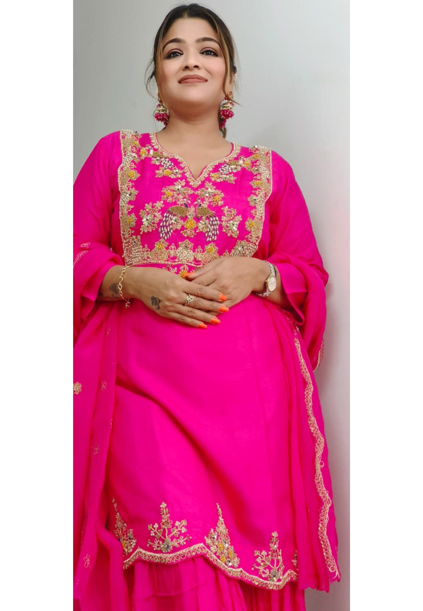 Luxury Dola Silk Hand-Embroidered Rich Detailing Sharara Full Suit Set With Dupatta- 11437, 11436, 11438