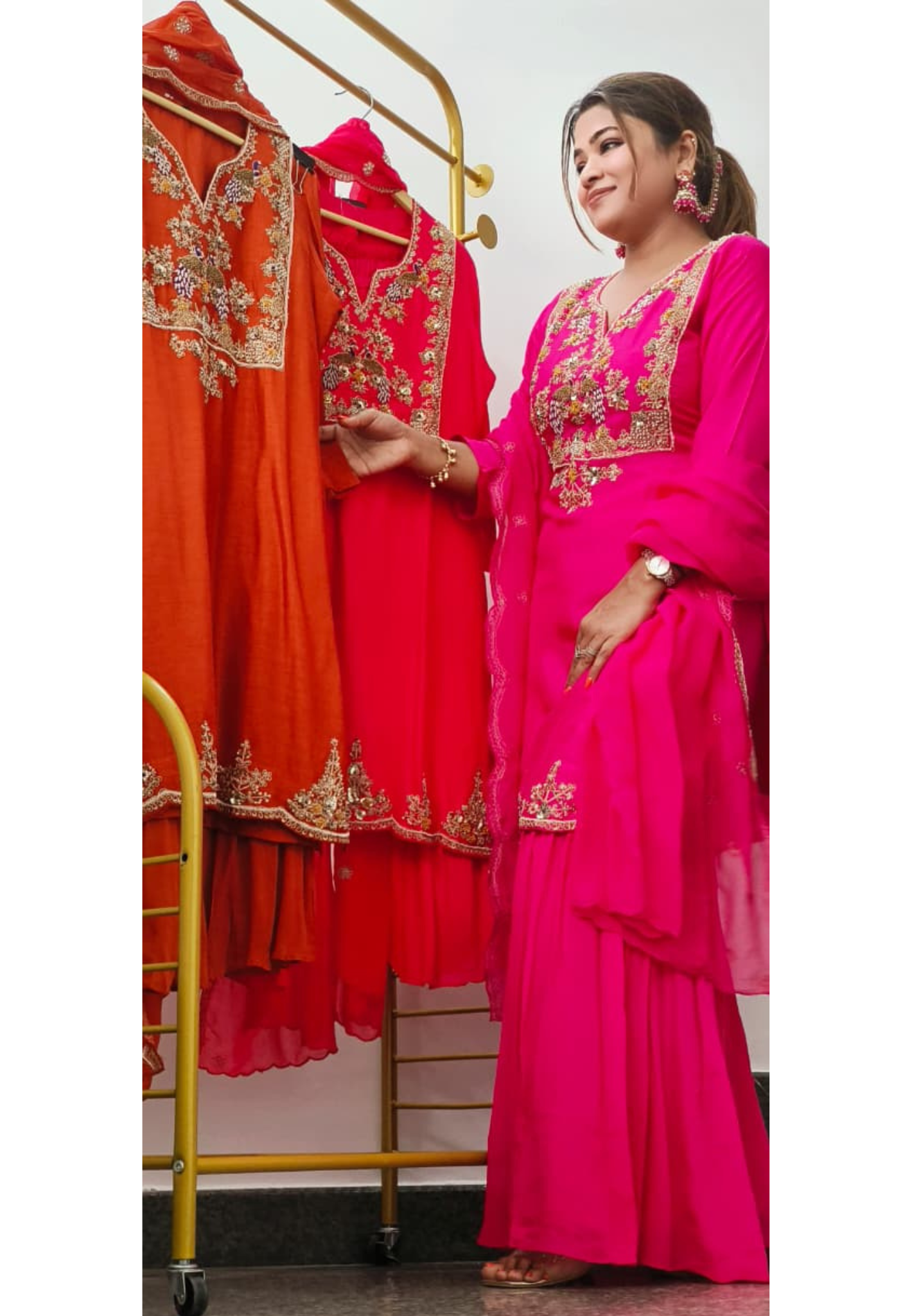 Luxury Dola Silk Hand-Embroidered Rich Detailing Sharara Full Suit Set With Dupatta- 11437, 11436, 11438