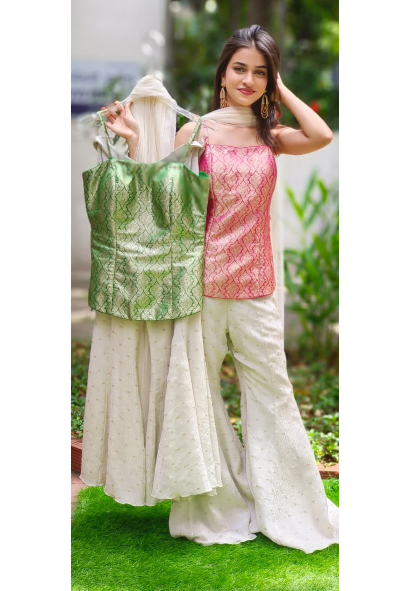 Indo-Western Wear Banarasi Touch Brocade Kurta With Flarred Palazzo In Crush Tissue 11143 (DISPATCHING AFTER 25 DAYS ON ORDERS EXCEPT FOR 38 SIZE)