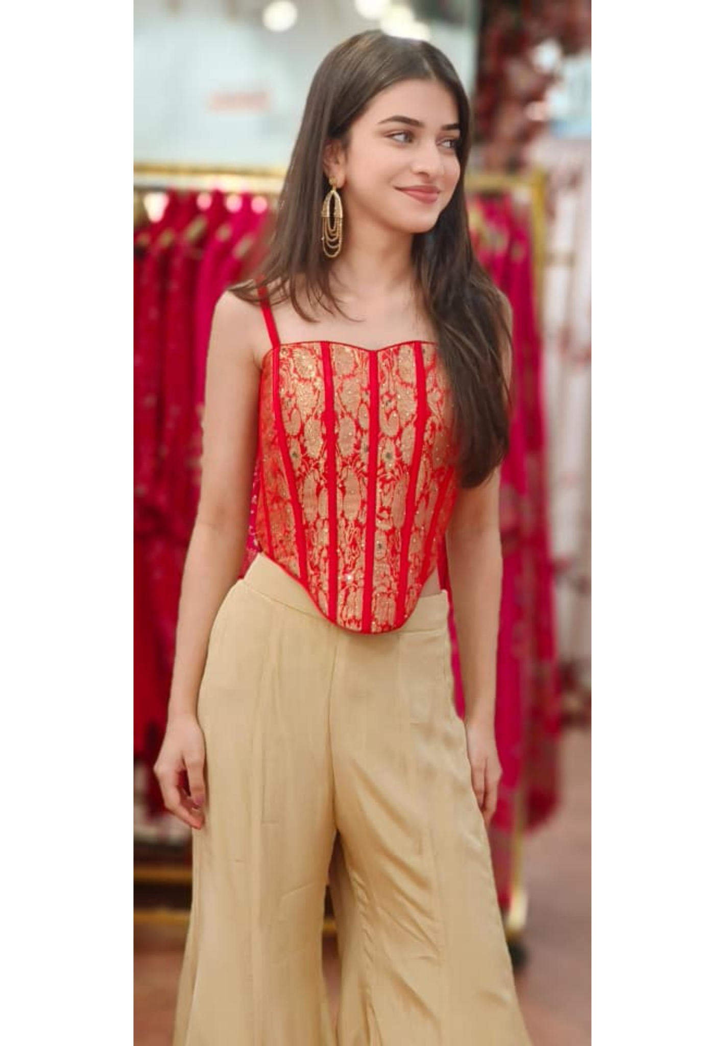 Silken Radiance Stylish Brocade Sleeveless Crop-Top With Loose Panel Tissue Palazzo Bottom (DISPATCHING AFTER 25 DAYS ON ORDERS EXCEPT FOR 38 SIZE)