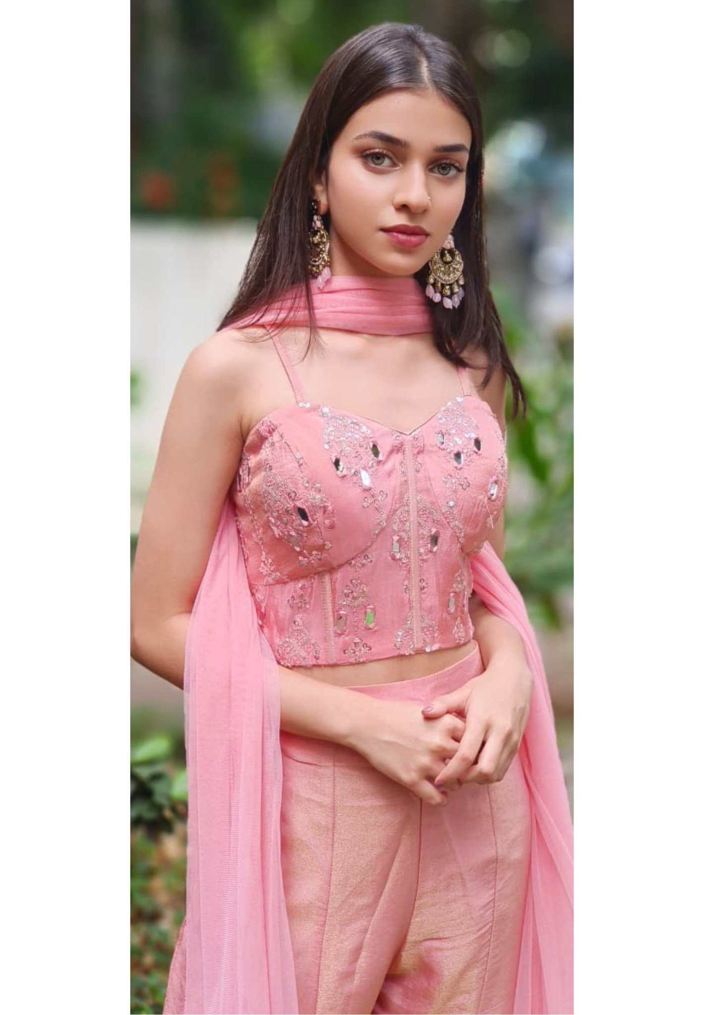 Gleam Blossom Real Mirror Elegance Sleeveless Bustered Top With Panel Loose Palazzo Bottom & Dupatta In Tissue Fabric(DISPATCHING AFTER 25 DAYS ON ORDERS EXCEPT FOR 38 SIZE)