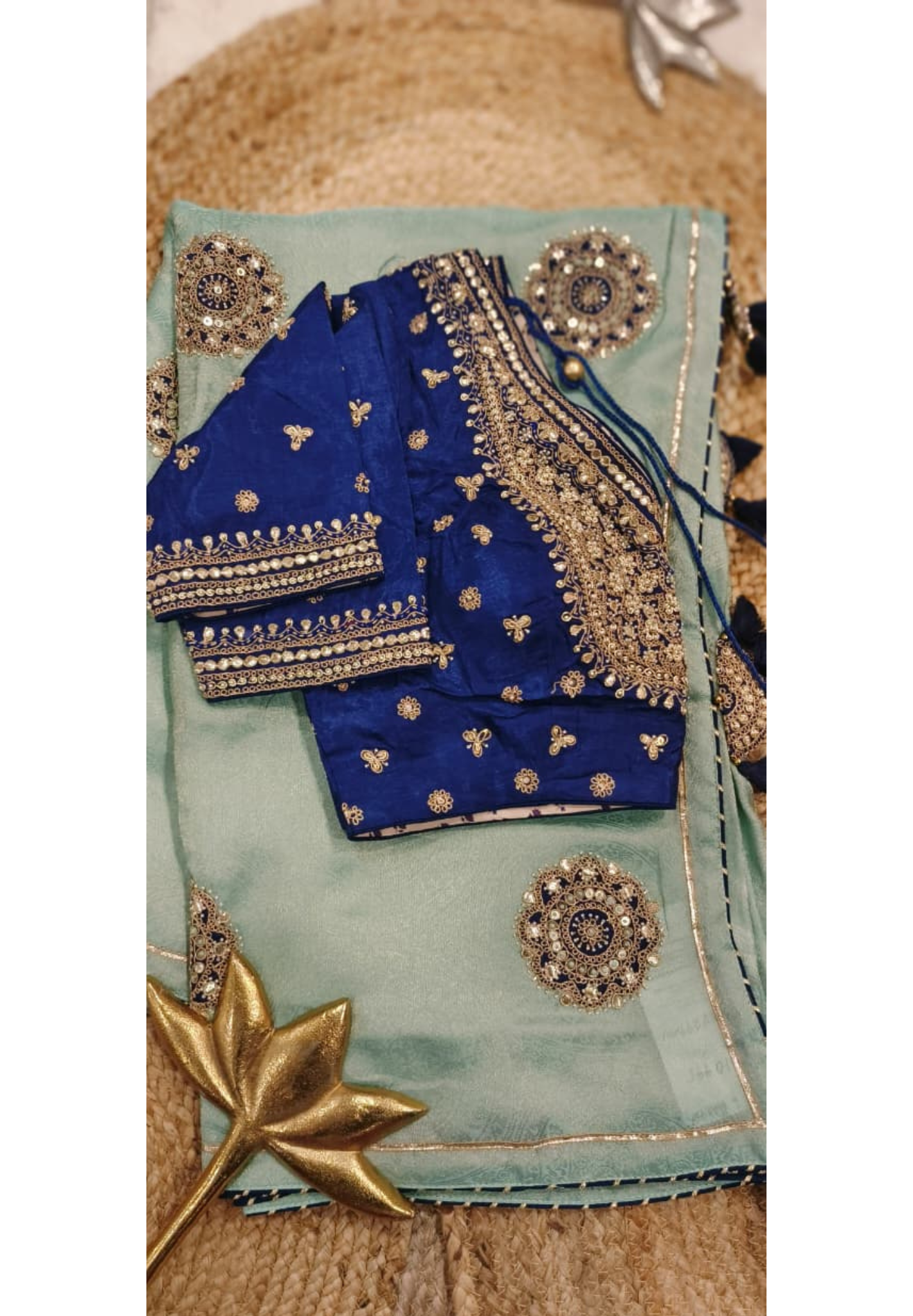 Heavy Handwork Bright Tone Blouse Piping Border Contrast Designer Saree In Silk Brocade Fabric