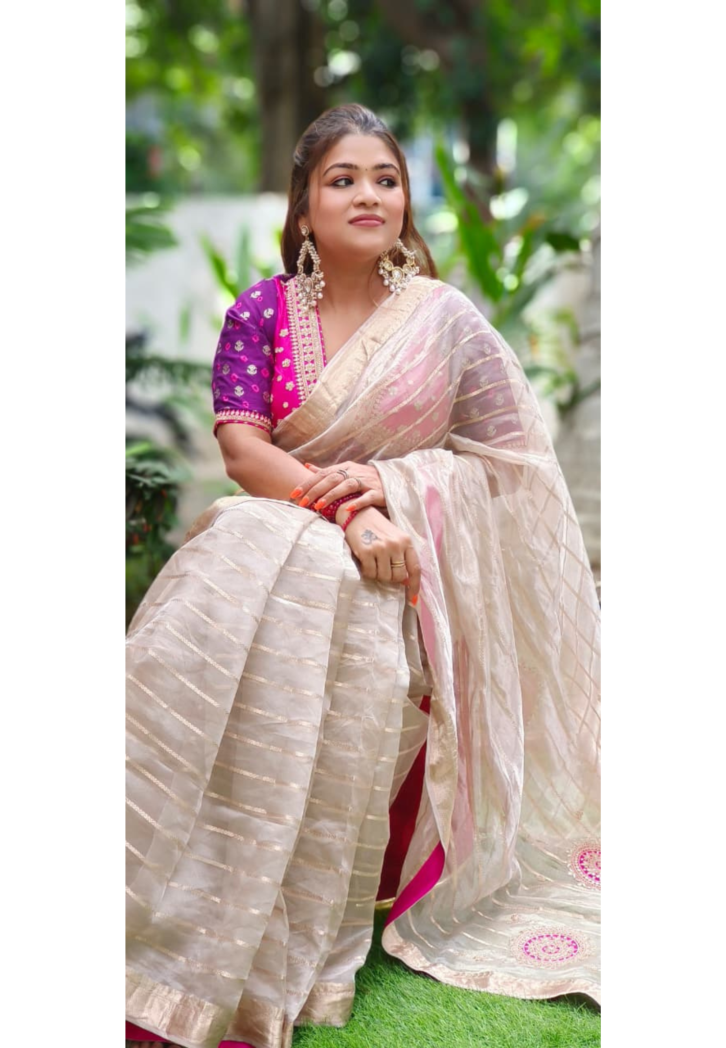 Heavy Embroidered Real Tissue Fabric Designer Saree With Stitched Padded Blouse