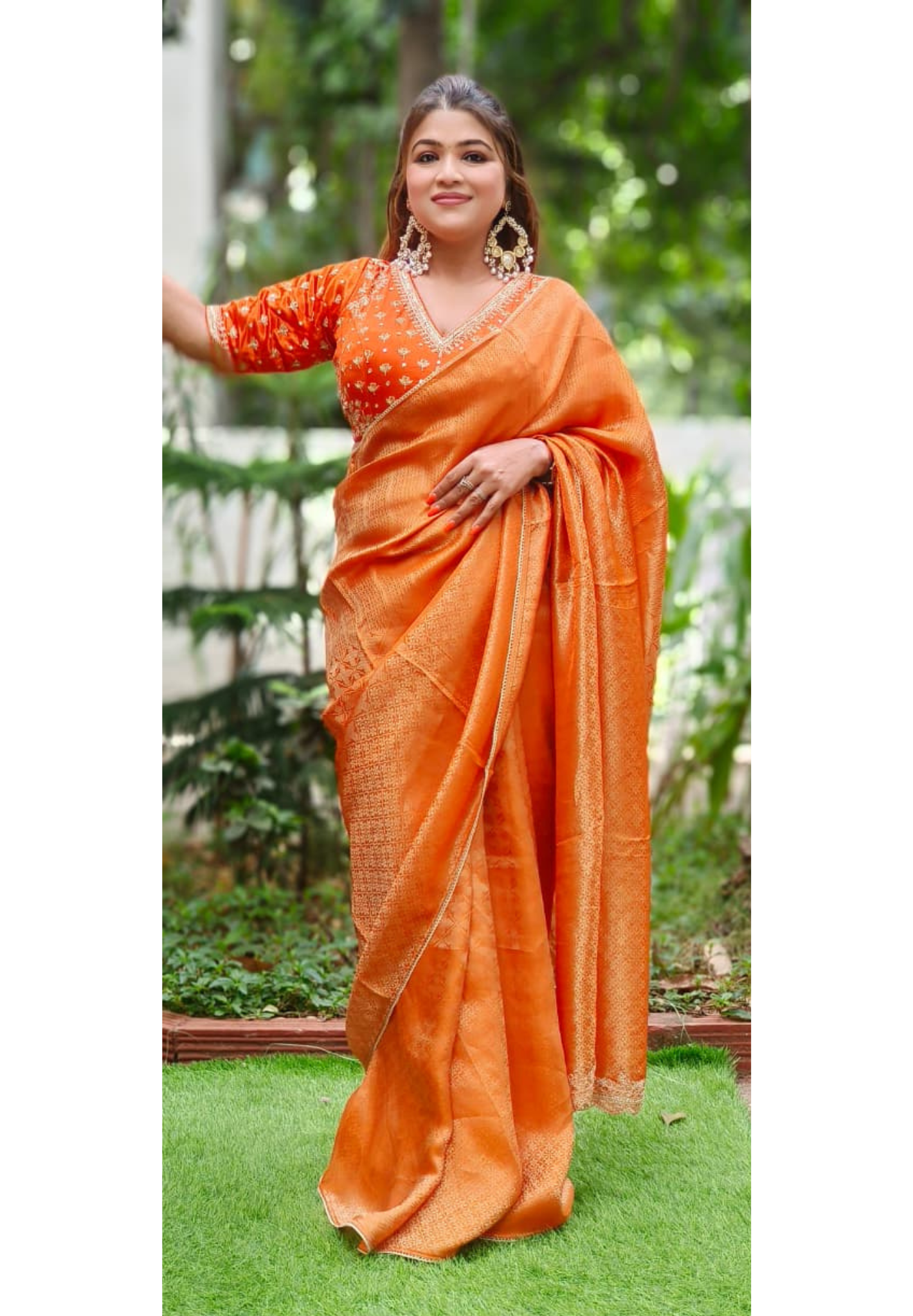 Heavy Blouse With Deep Back Handwork Bordered Ready To Wear Saree In Brocade Fabric With Silk Touch