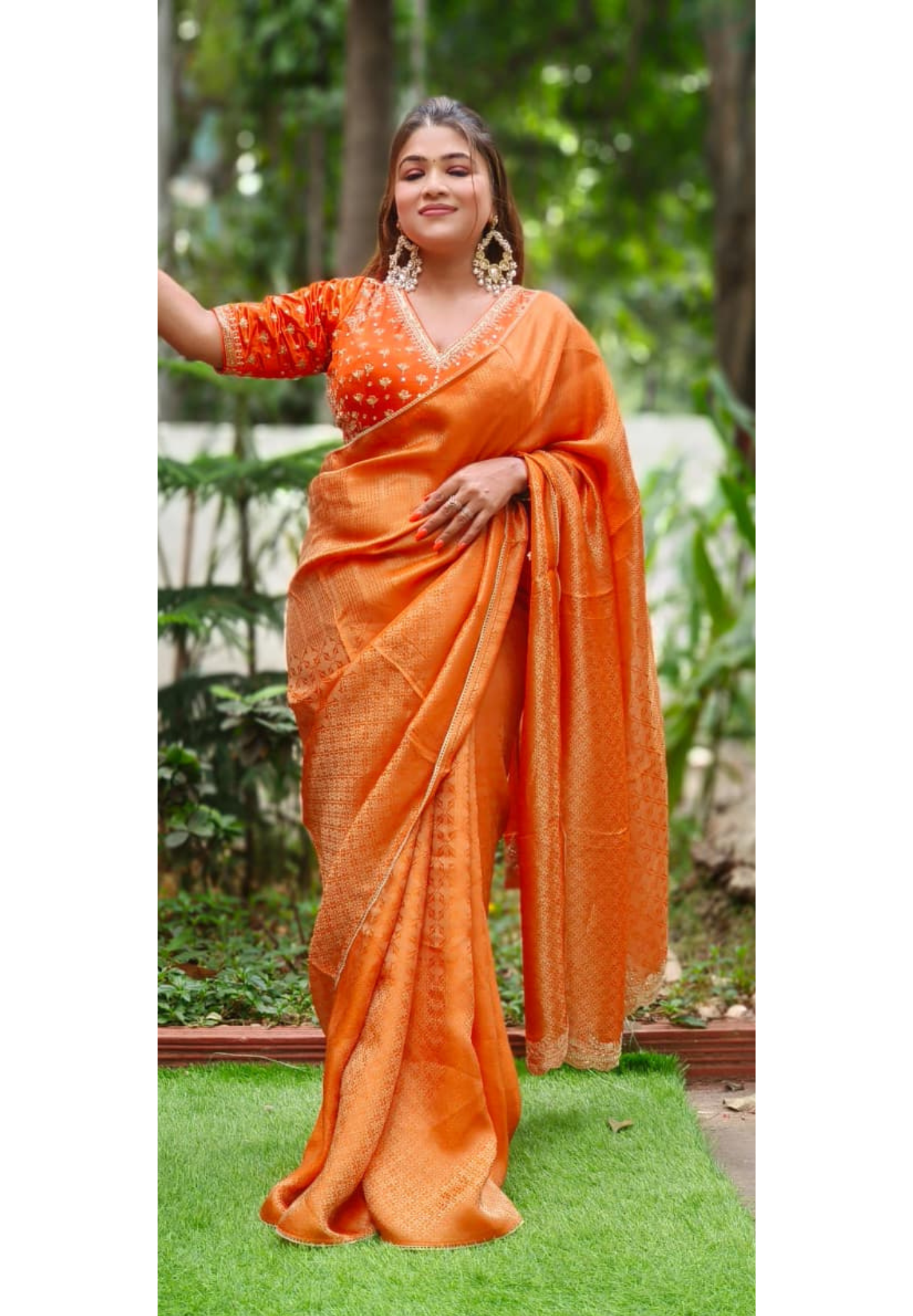 Heavy Blouse With Deep Back Handwork Bordered Ready To Wear Saree In Brocade Fabric With Silk Touch