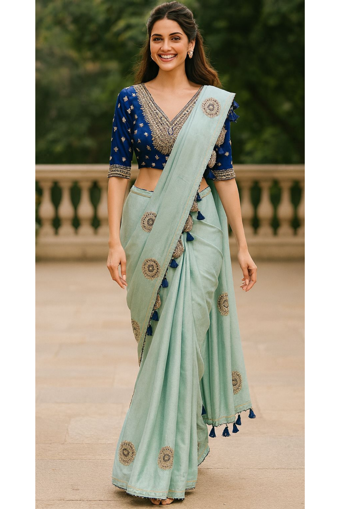 Heavy Handwork Bright Tone Blouse Piping Border Contrast Designer Saree In Silk Brocade Fabric