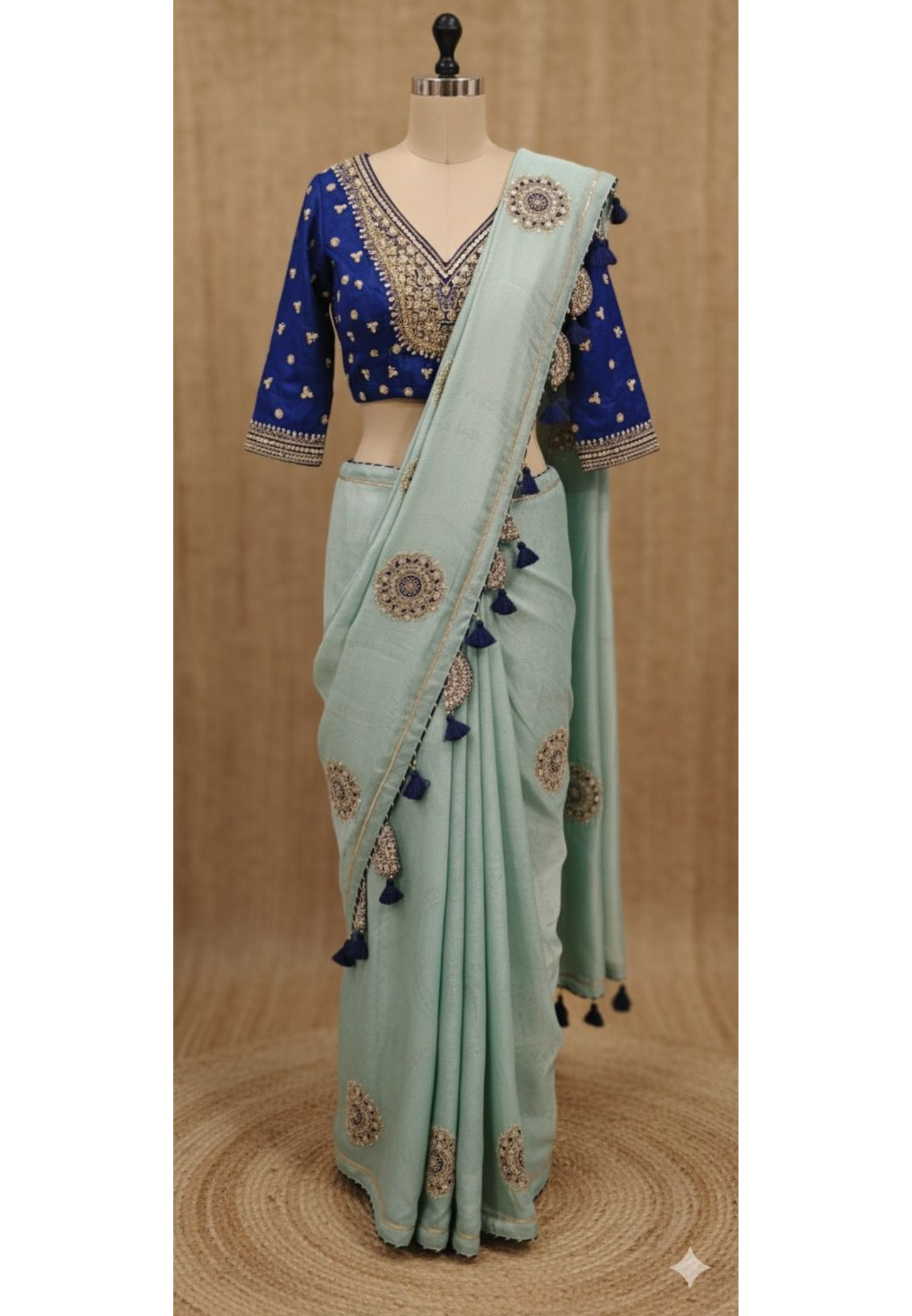 Heavy Handwork Bright Tone Blouse Piping Border Contrast Designer Saree In Silk Brocade Fabric