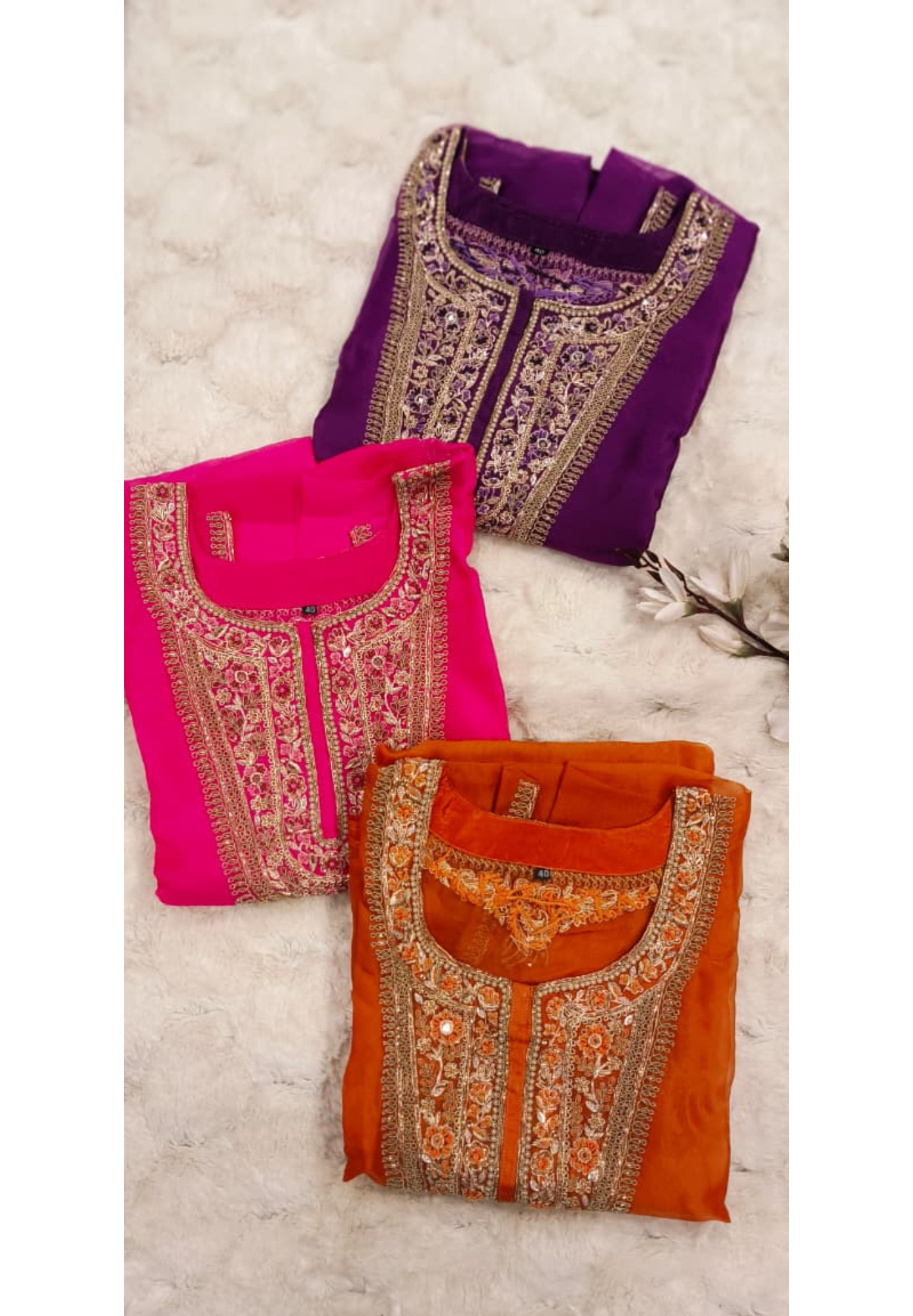 Vibrant Tone Premium Zardosi Crystal Hang Tissue Organza Kaftan With Crepe Inner & Simple Bottom